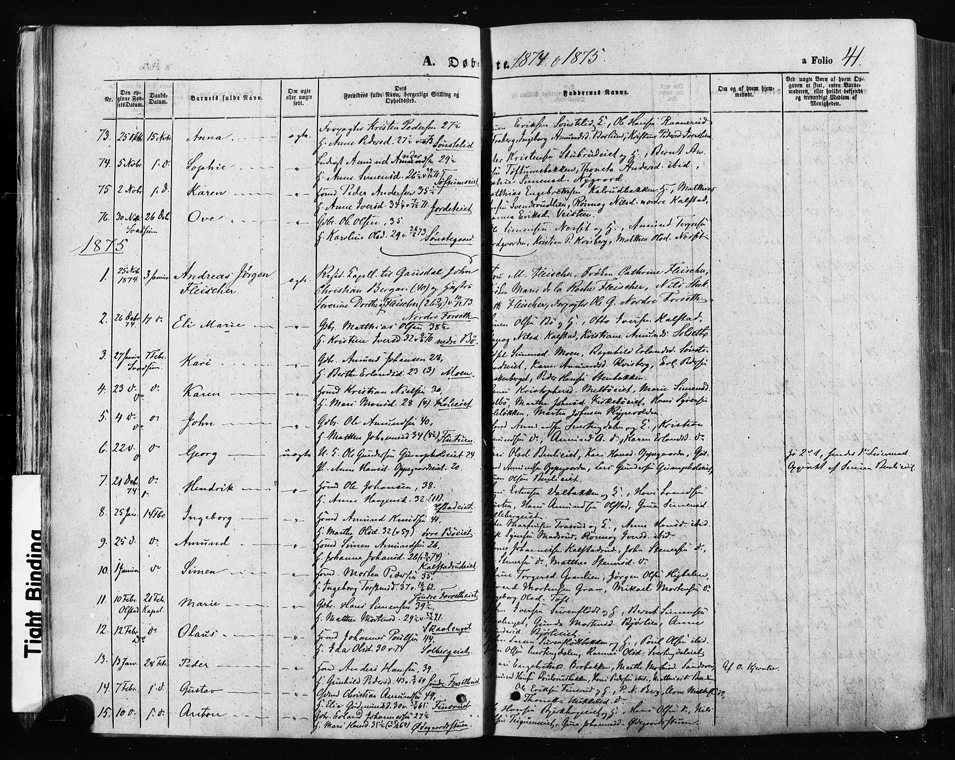 Gausdal prestekontor, SAH/PREST-090/H/Ha/Haa/L0010: Parish register (official) no. 10, 1867-1886, p. 41
