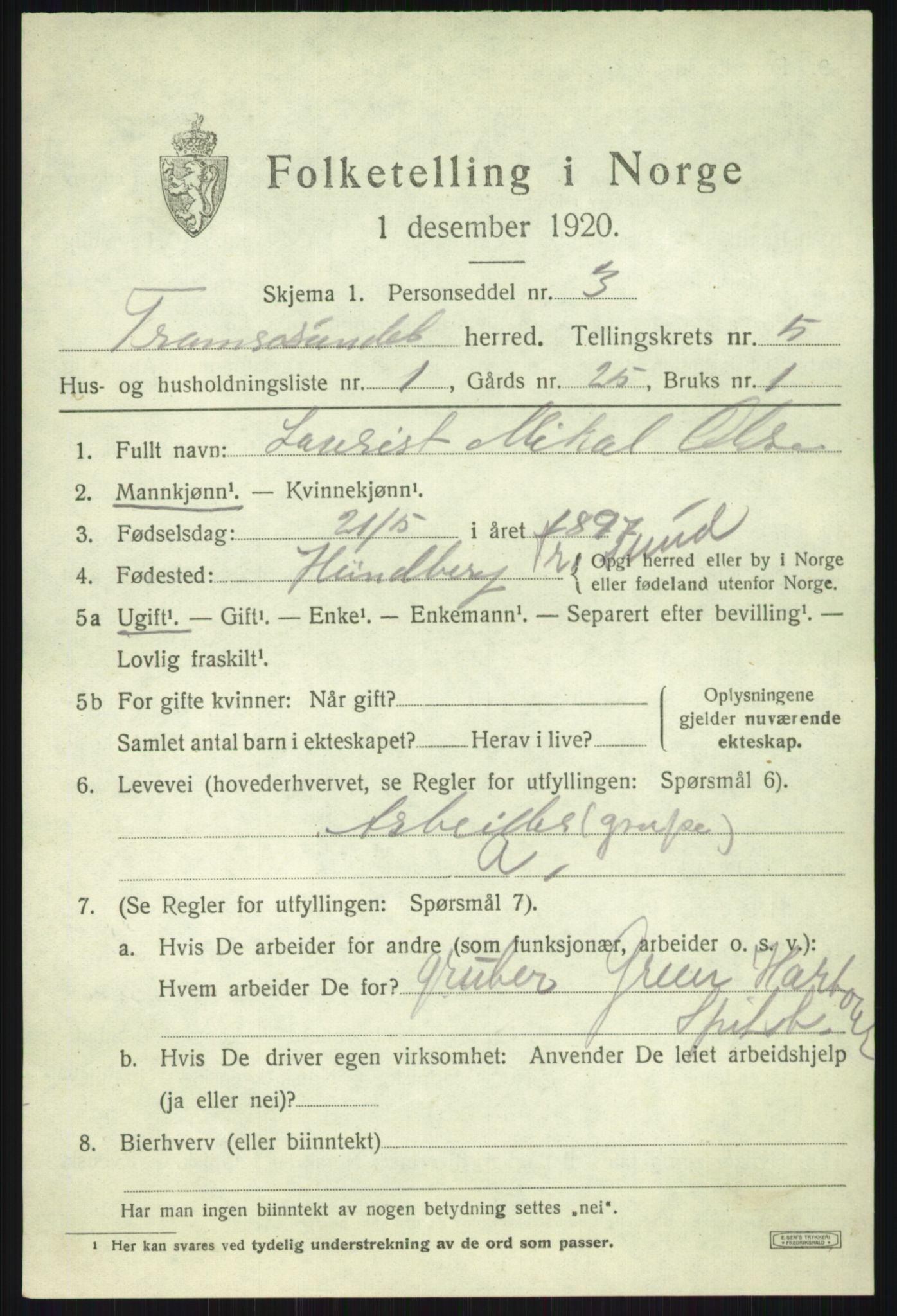 SATØ, 1920 census for Tromsøysund, 1920, p. 4726