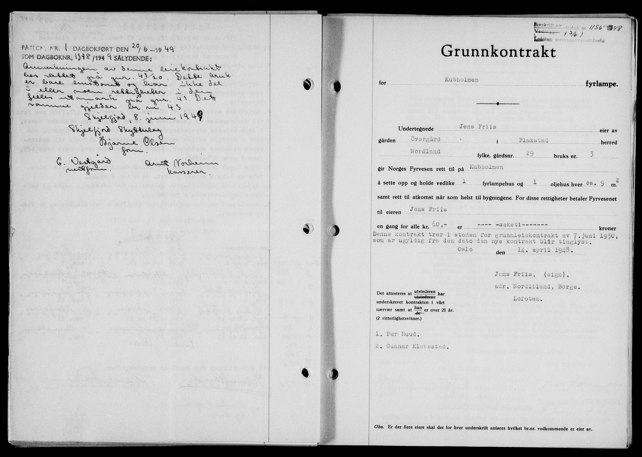 Lofoten sorenskriveri, SAT/A-0017/1/2/2C/L0018a: Mortgage book no. 18a, 1948-1948, Diary no: : 1156/1948