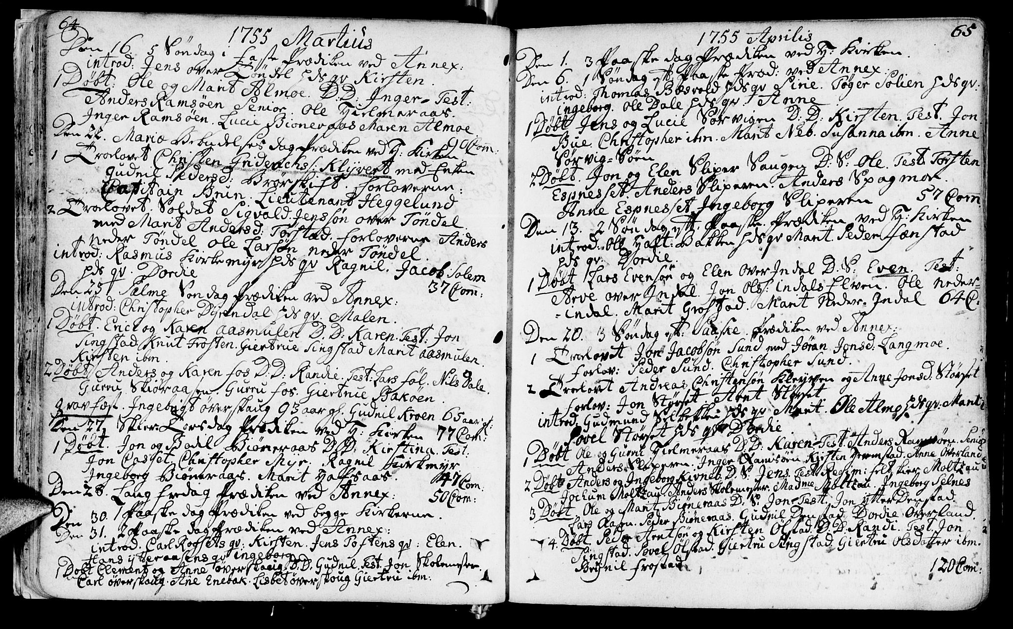 Ministerialprotokoller, klokkerbøker og fødselsregistre - Sør-Trøndelag, SAT/A-1456/646/L0605: Parish register (official) no. 646A03, 1751-1790, p. 64-65