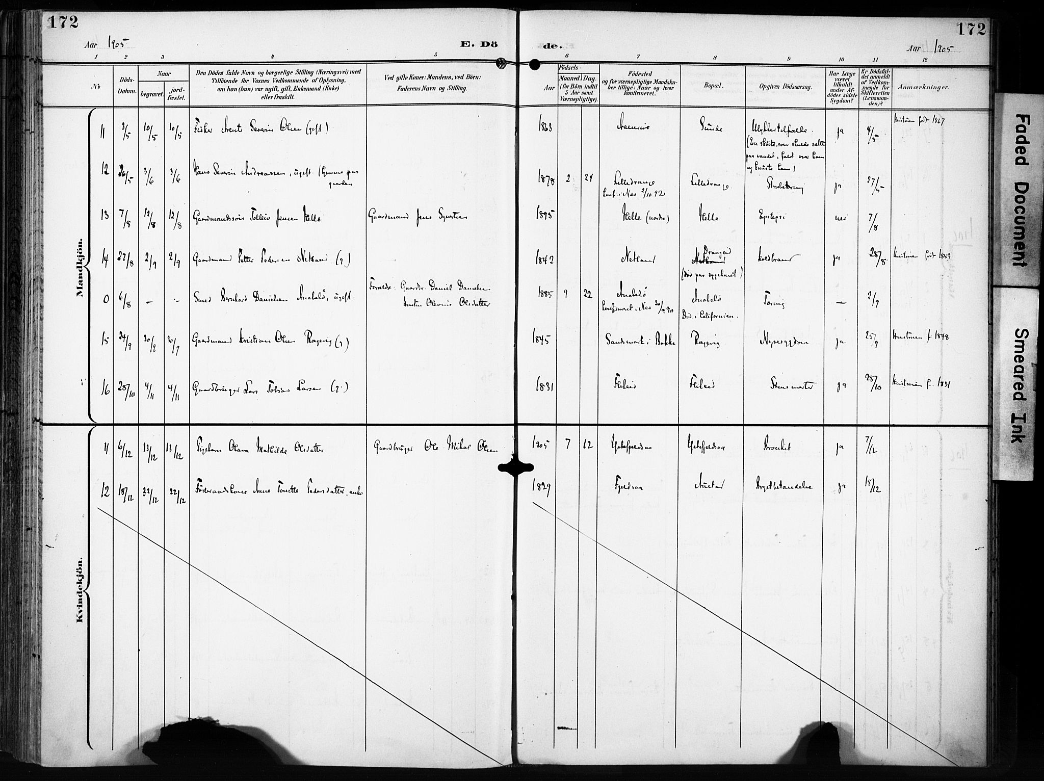 Flekkefjord sokneprestkontor, AV/SAK-1111-0012/F/Fa/Fac/L0009: Parish register (official) no. A 9, 1899-1909, p. 172