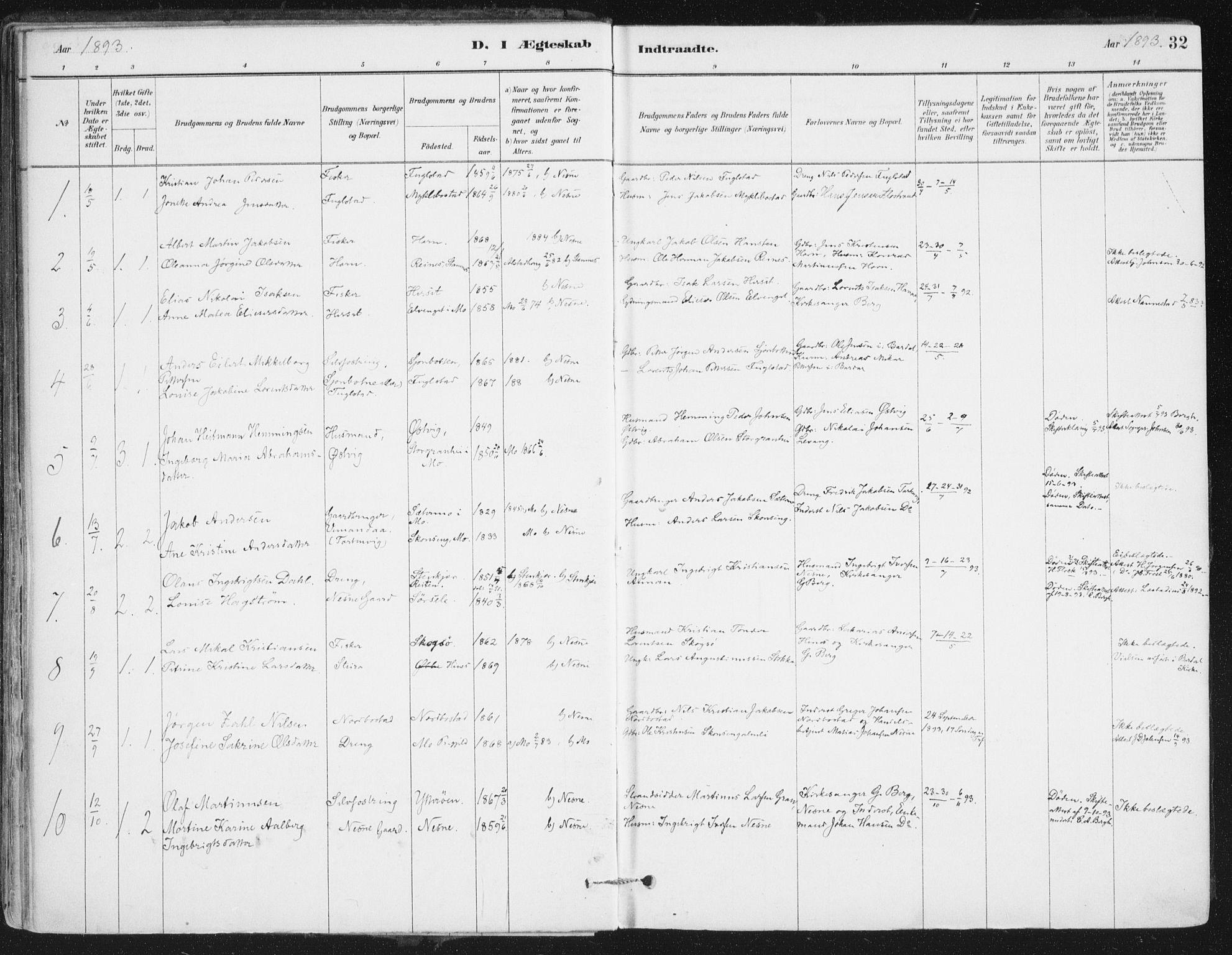 Ministerialprotokoller, klokkerbøker og fødselsregistre - Nordland, AV/SAT-A-1459/838/L0553: Parish register (official) no. 838A11, 1880-1910, p. 32