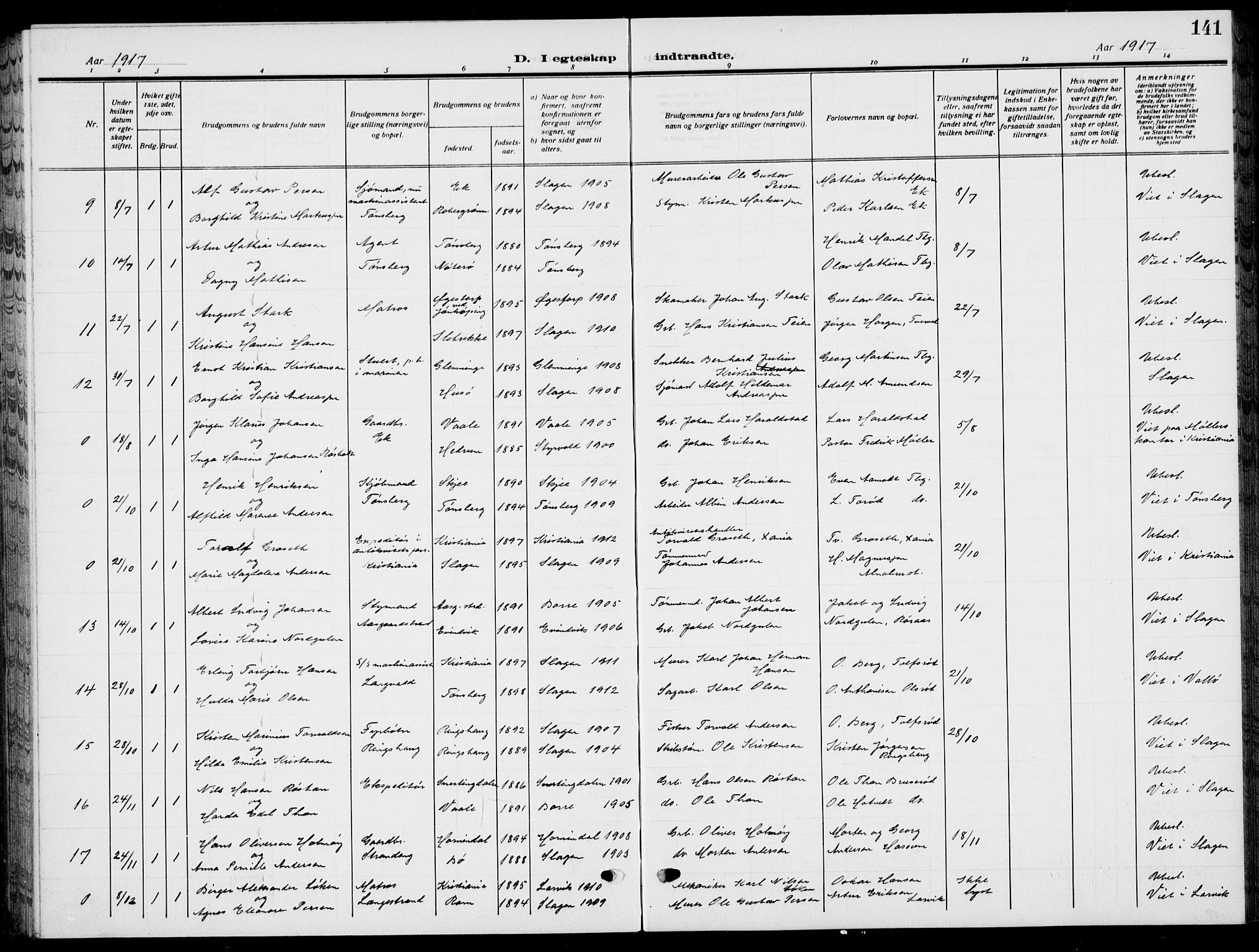 Sem kirkebøker, AV/SAKO-A-5/G/Gb/L0004: Parish register (copy) no. II 4, 1914-1937, p. 141