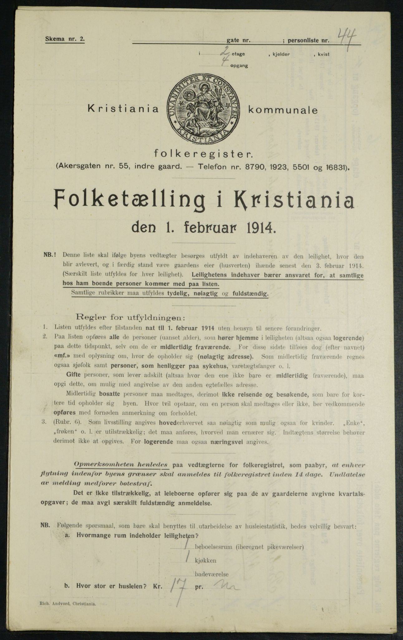 OBA, Municipal Census 1914 for Kristiania, 1914, p. 1748