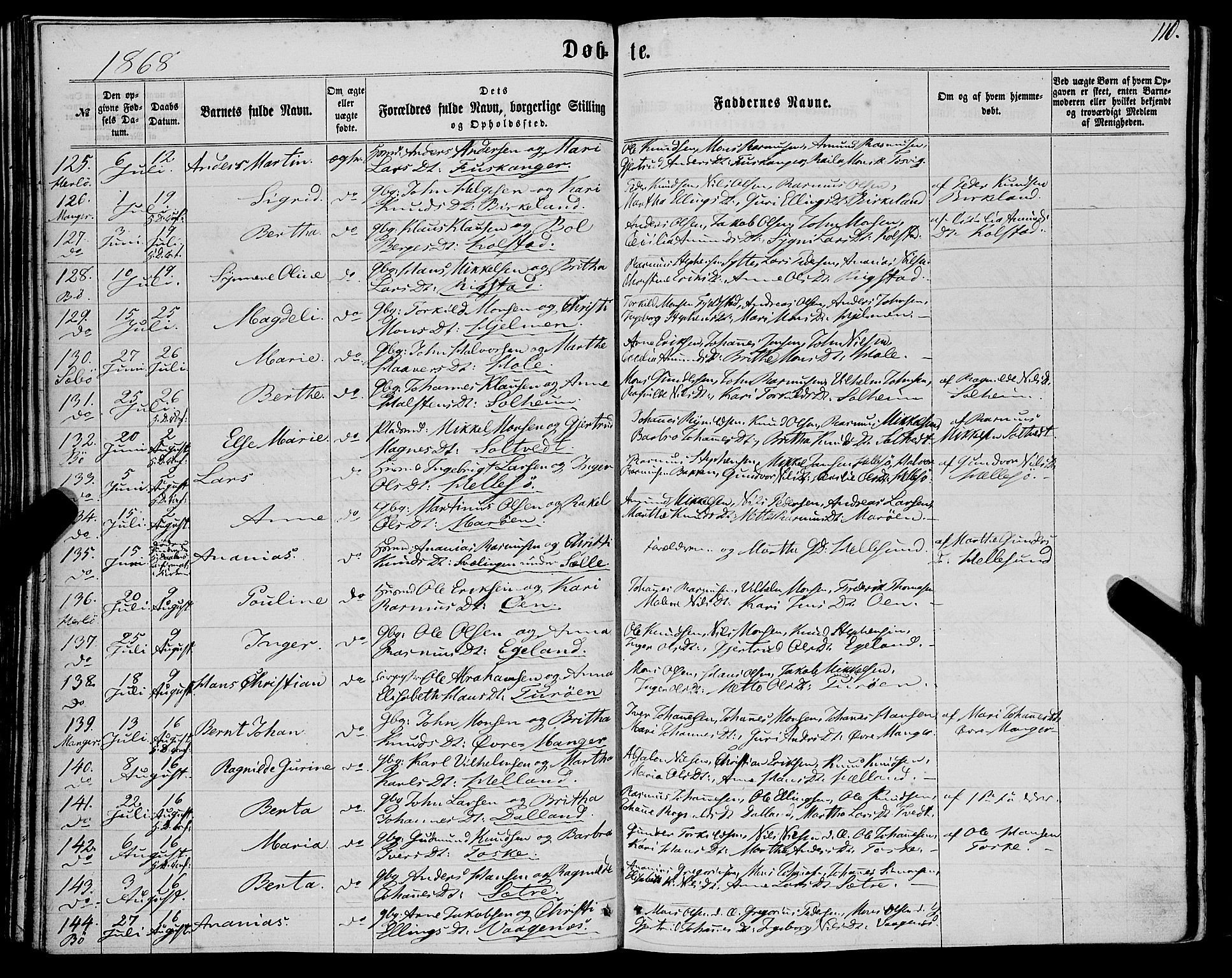 Manger sokneprestembete, SAB/A-76801/H/Haa: Parish register (official) no. A 7, 1860-1870, p. 110