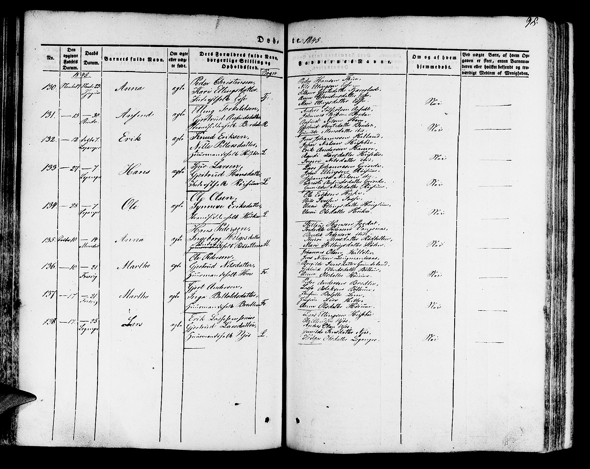 Leikanger sokneprestembete, AV/SAB-A-81001/H/Haa/Haaa/L0007: Parish register (official) no. A 7, 1838-1851, p. 98