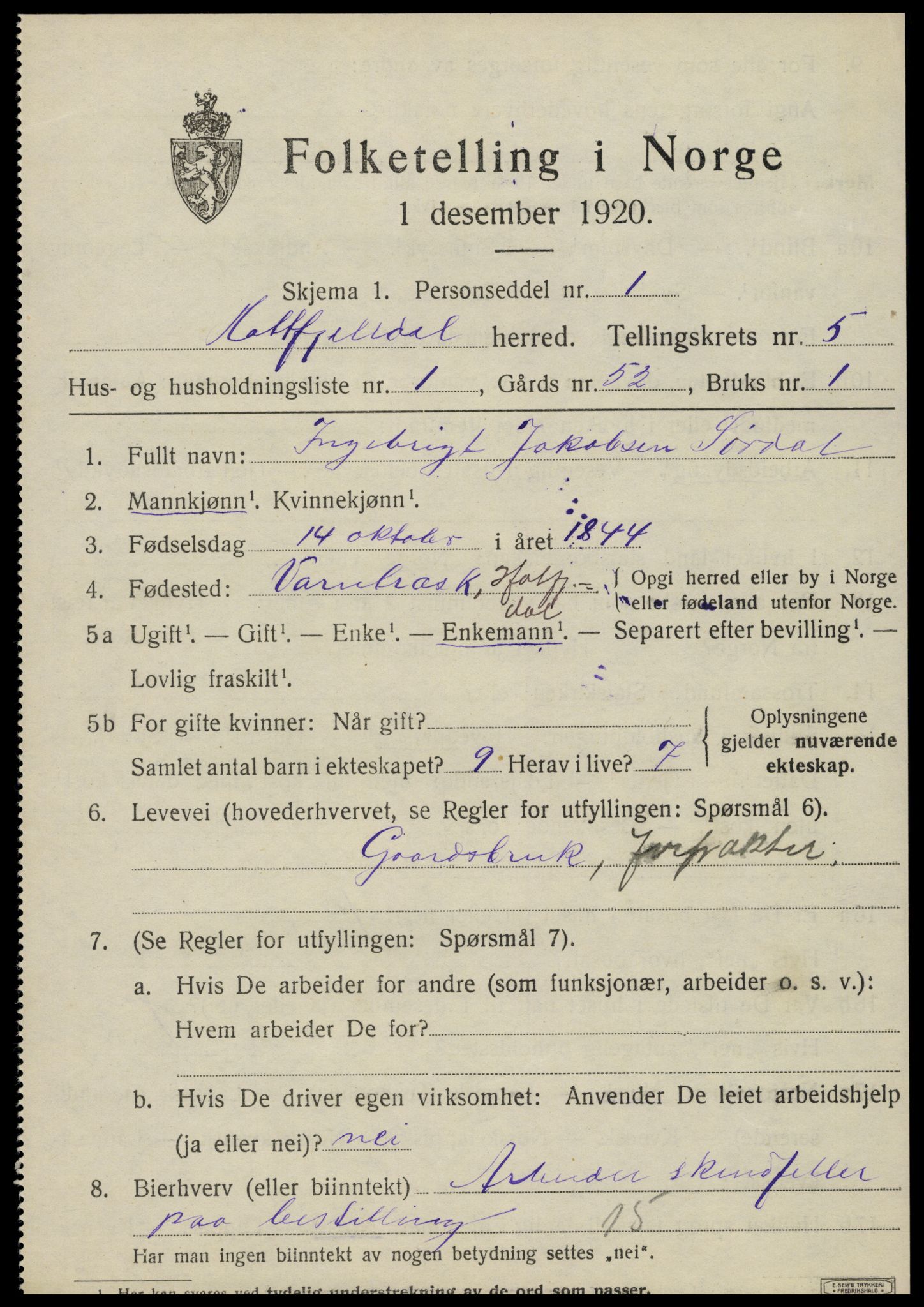 SAT, 1920 census for Hattfjelldal, 1920, p. 1090