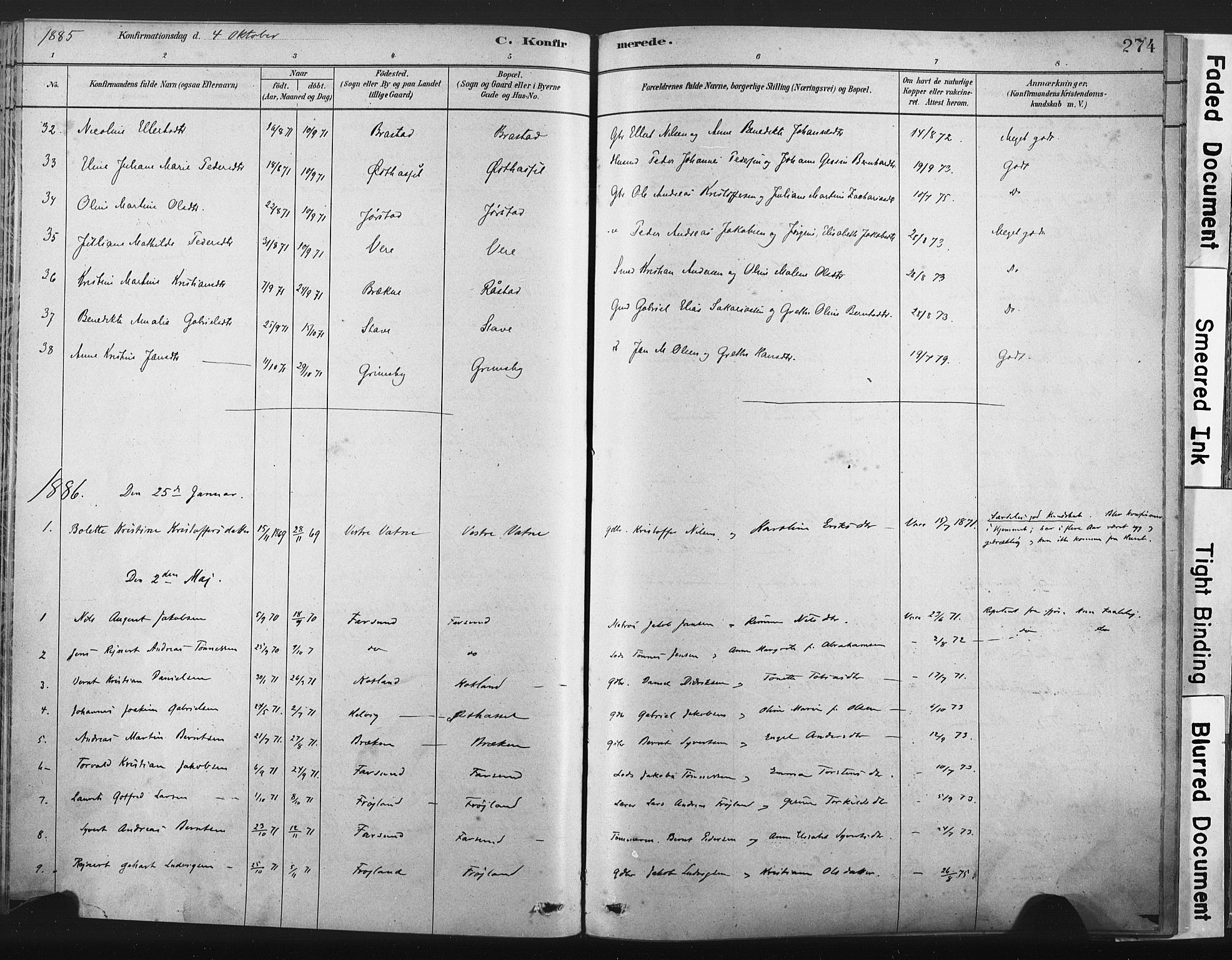 Lista sokneprestkontor, SAK/1111-0027/F/Fa/L0012: Parish register (official) no. A 12, 1879-1903, p. 274