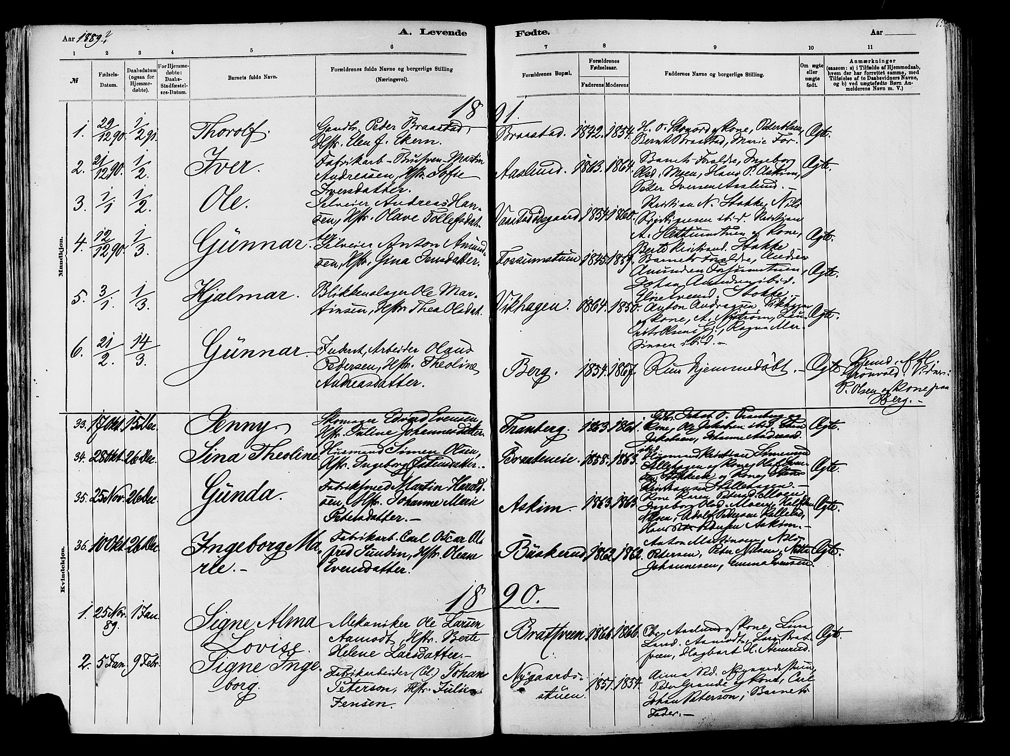 Vardal prestekontor, SAH/PREST-100/H/Ha/Haa/L0009: Parish register (official) no. 9, 1878-1892, p. 65