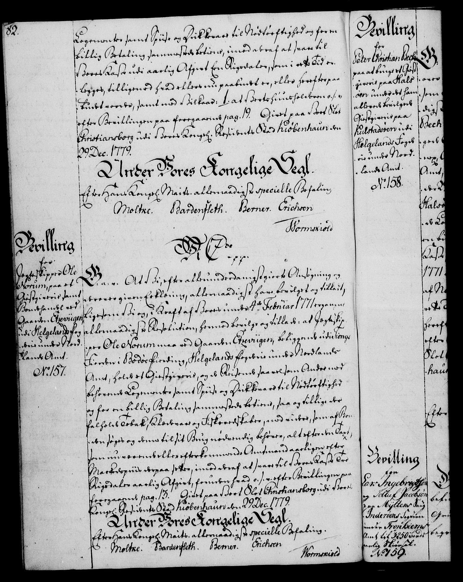 Rentekammeret, Kammerkanselliet, RA/EA-3111/G/Gg/Gga/L0011: Norsk ekspedisjonsprotokoll med register (merket RK 53.11), 1779-1781, p. 82