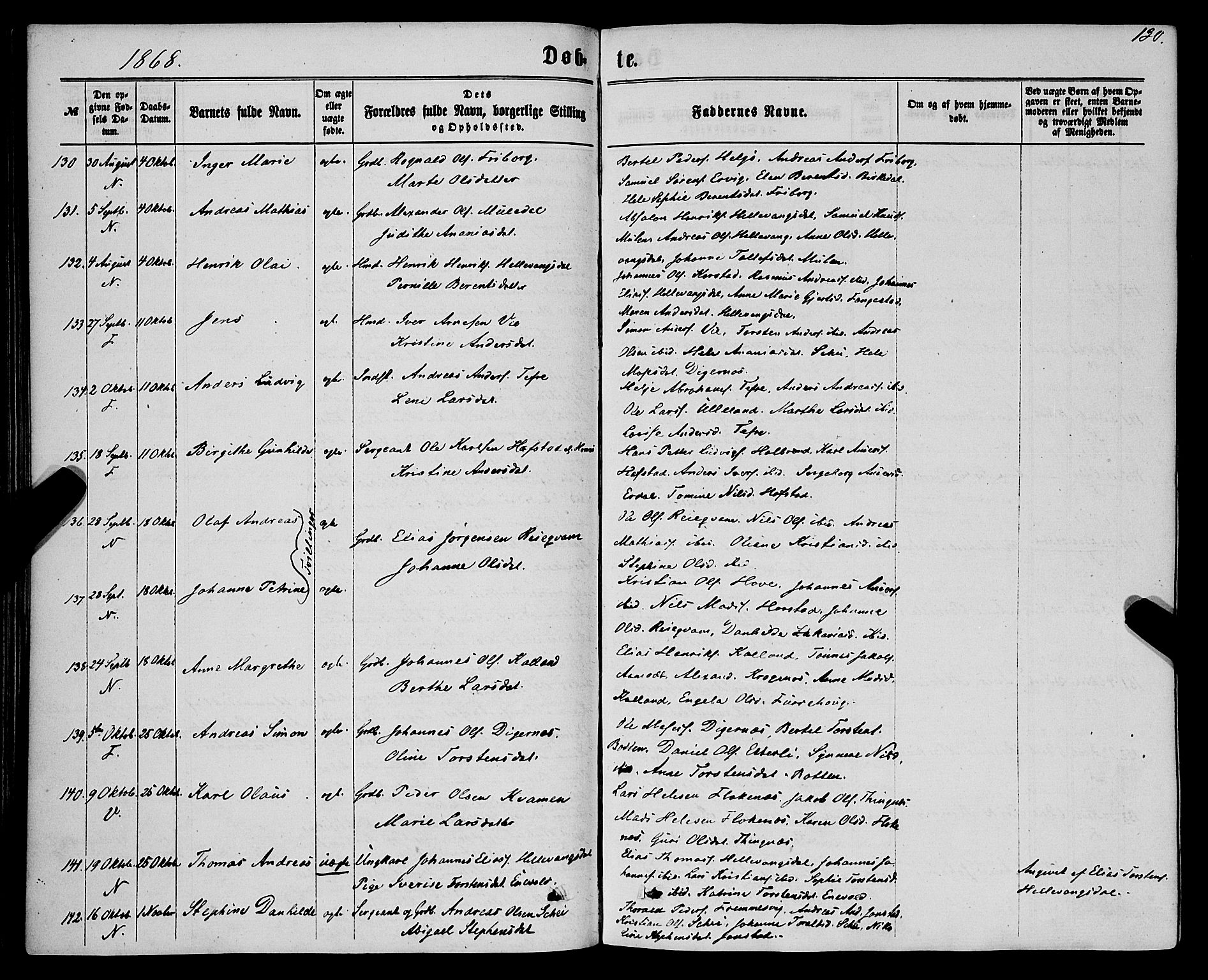 Førde sokneprestembete, AV/SAB-A-79901/H/Haa/Haaa/L0009: Parish register (official) no. A 9, 1861-1877, p. 130