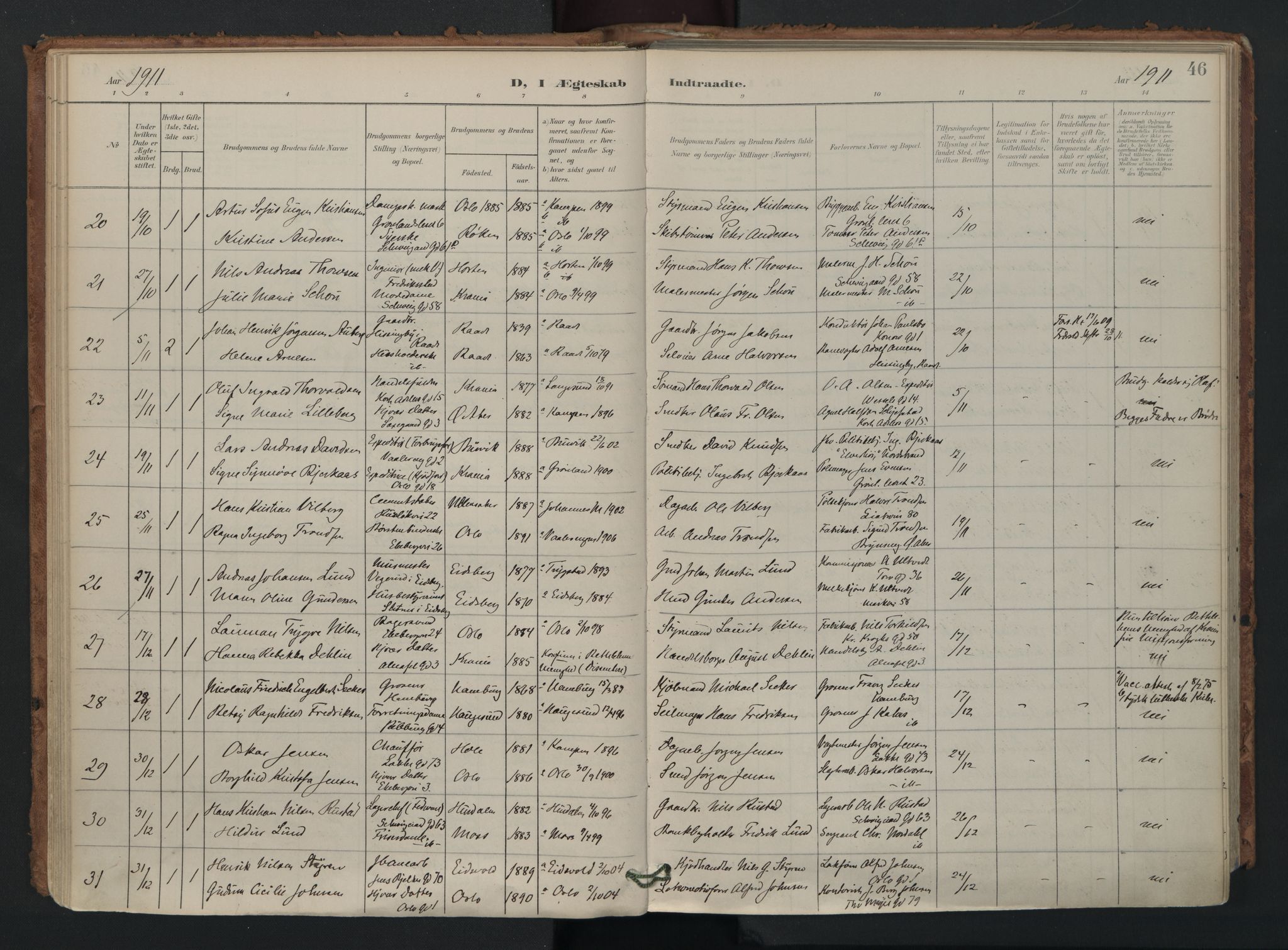 Gamlebyen prestekontor Kirkebøker, AV/SAO-A-10884/F/Fa/L0011: Parish register (official) no. 11, 1901-1939, p. 46