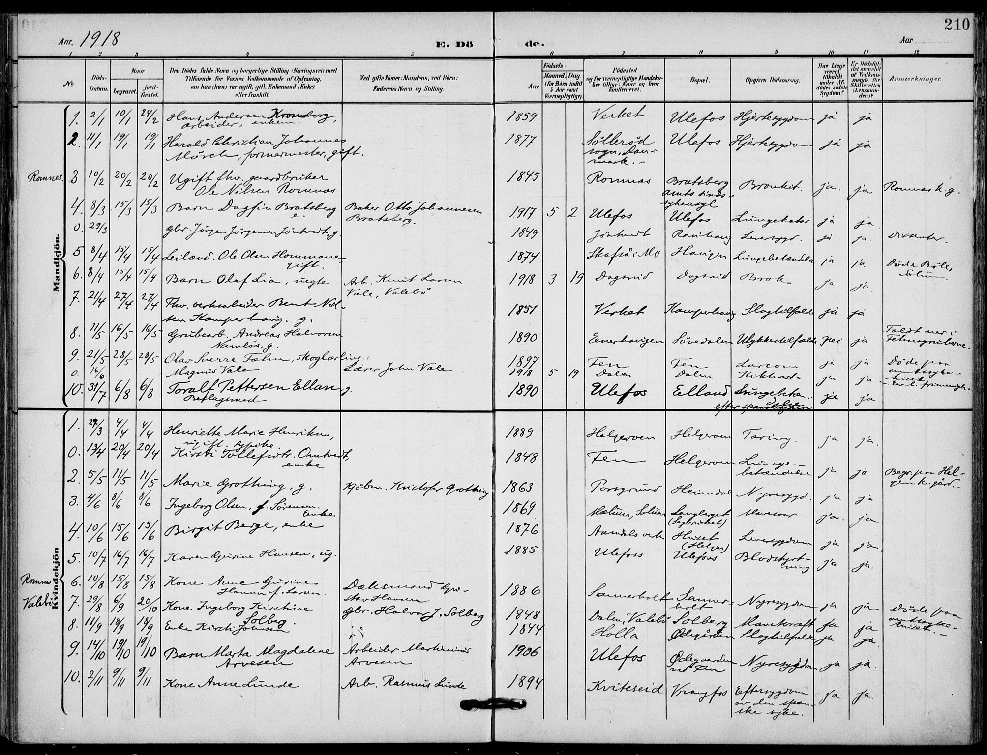 Holla kirkebøker, AV/SAKO-A-272/F/Fa/L0012: Parish register (official) no. 12, 1907-1923, p. 210