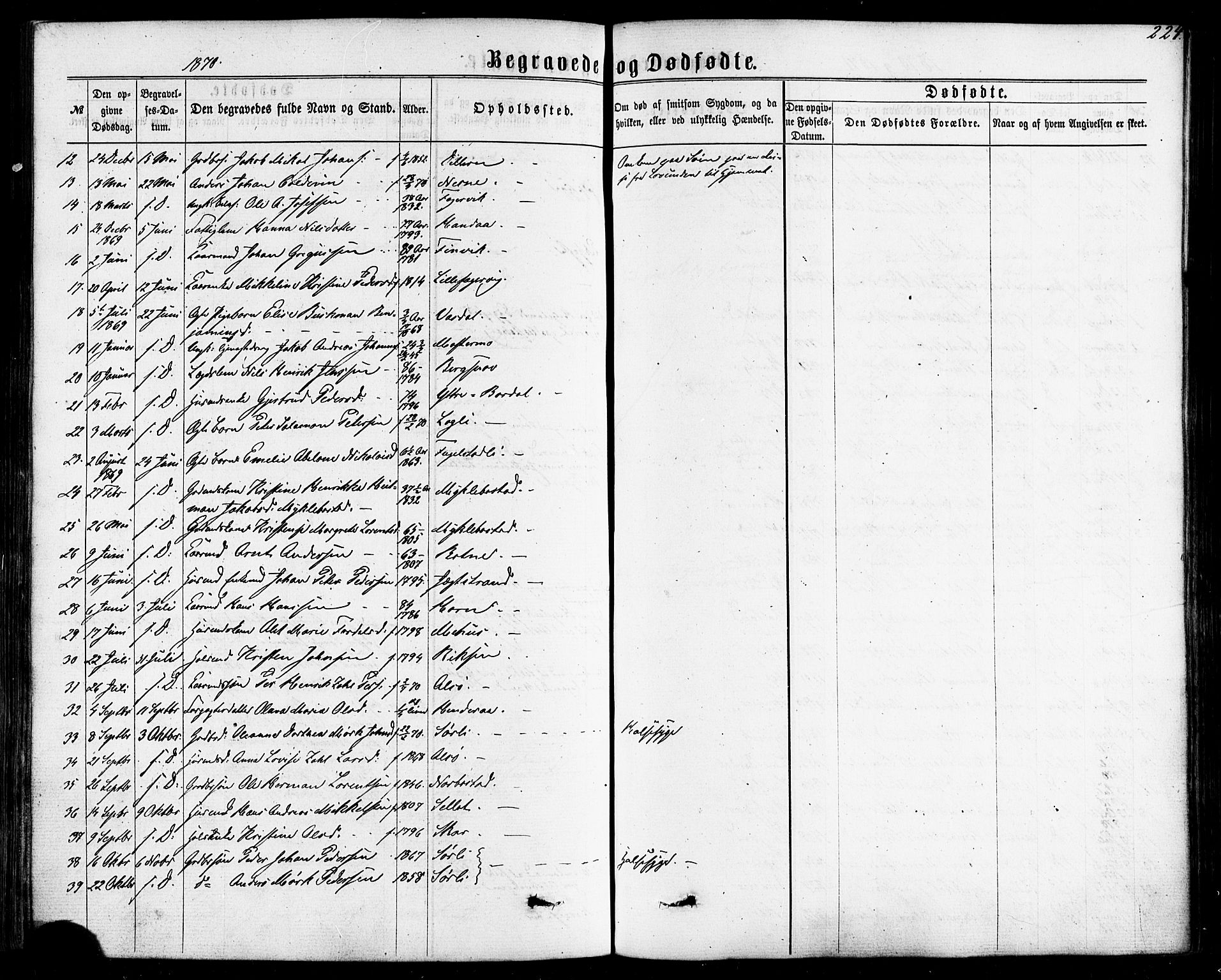 Ministerialprotokoller, klokkerbøker og fødselsregistre - Nordland, AV/SAT-A-1459/838/L0551: Parish register (official) no. 838A09, 1864-1880, p. 224