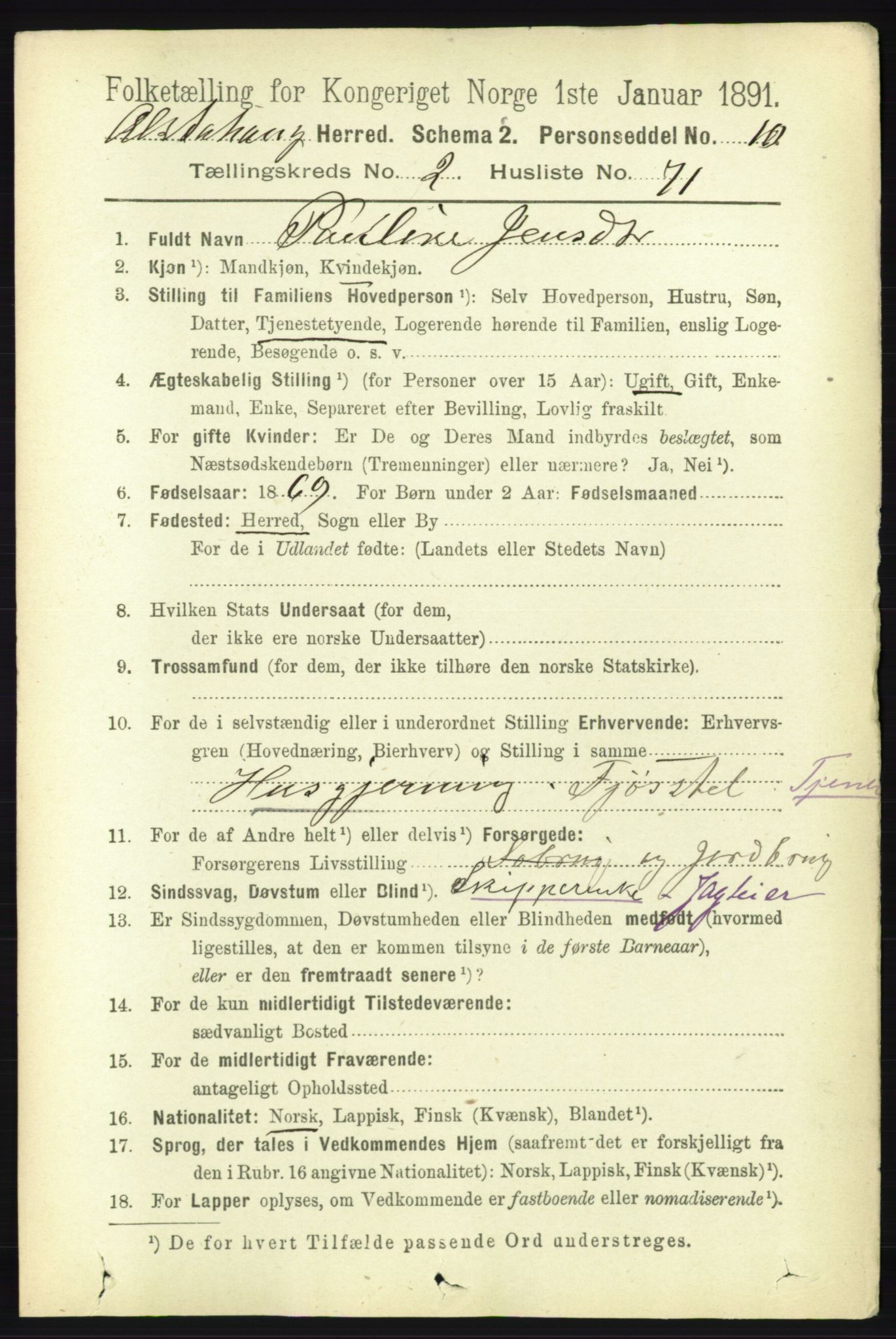 RA, 1891 census for 1820 Alstahaug, 1891, p. 1025