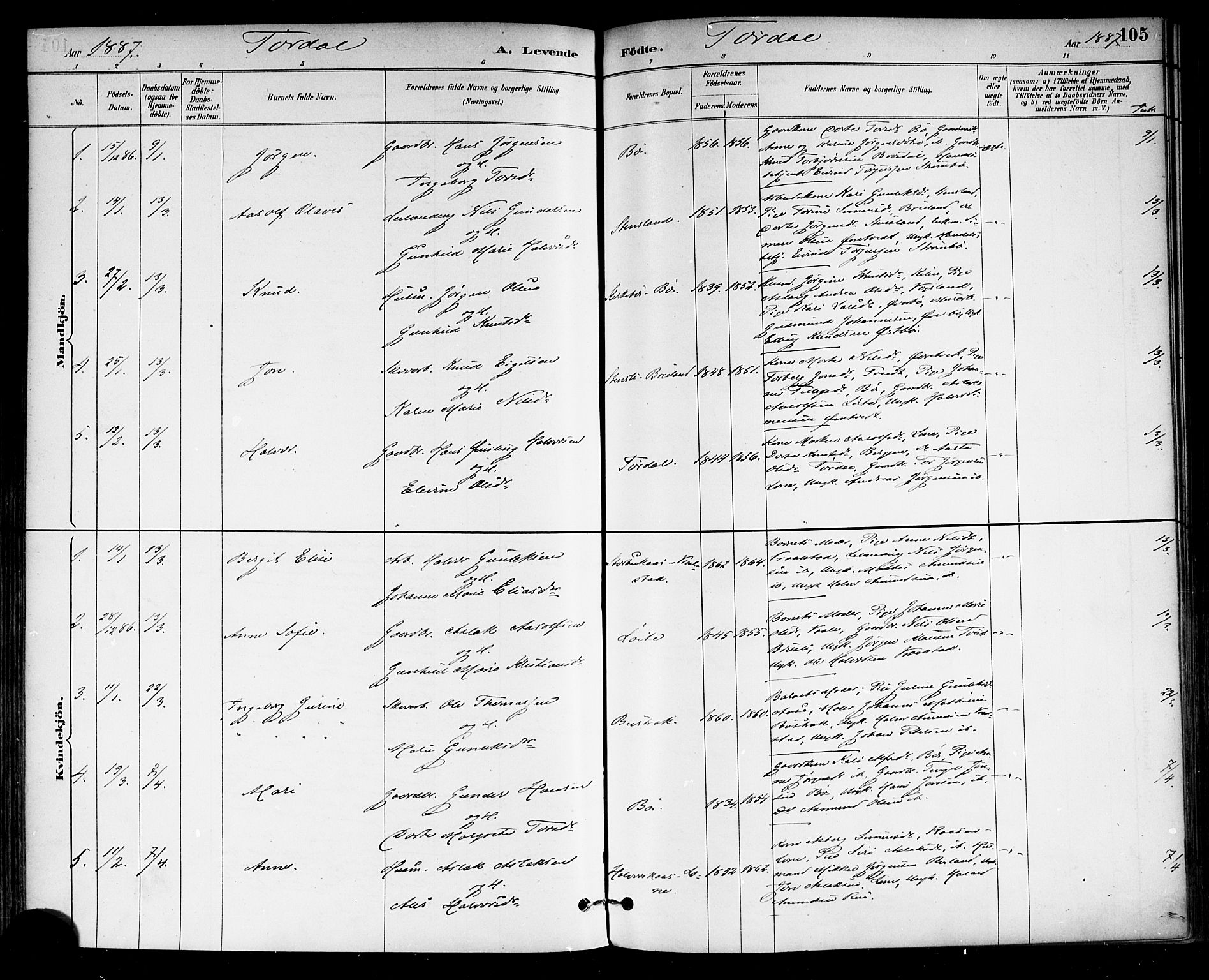 Drangedal kirkebøker, AV/SAKO-A-258/F/Fa/L0010: Parish register (official) no. 10 /2, 1885-1894, p. 105