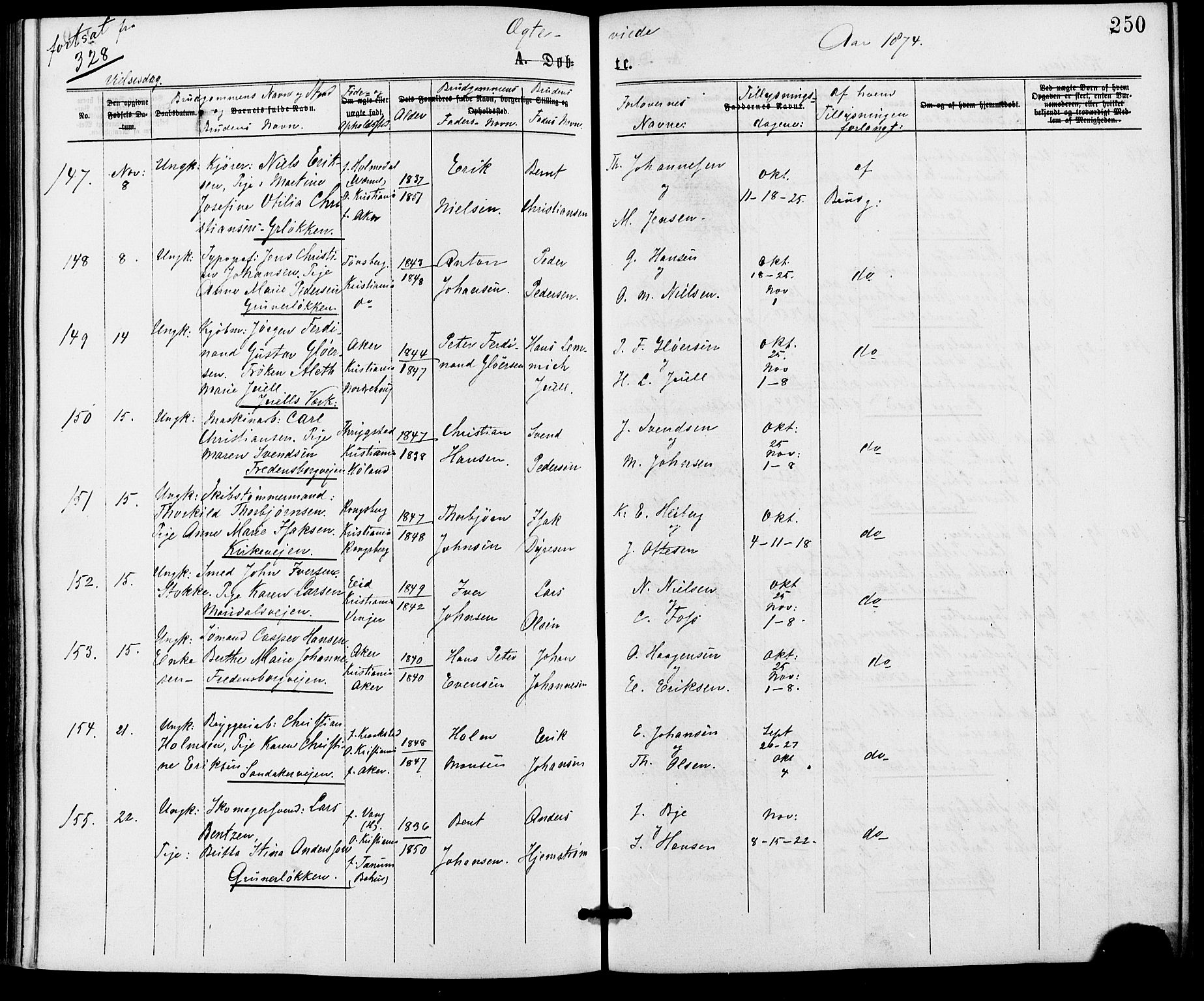 Gamle Aker prestekontor Kirkebøker, SAO/A-10617a/G/L0003: Parish register (copy) no. 3, 1869-1874, p. 250