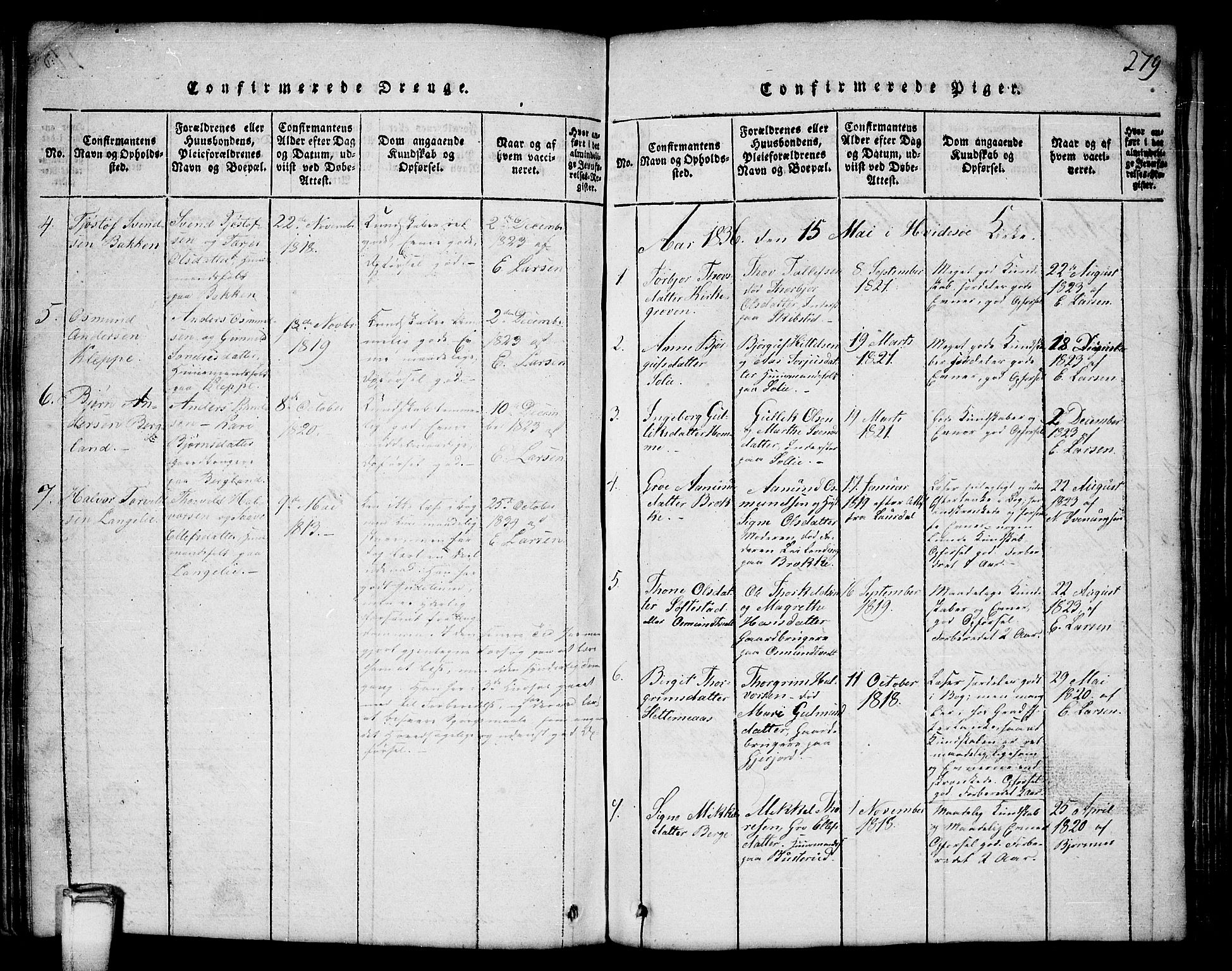 Kviteseid kirkebøker, SAKO/A-276/G/Gb/L0001: Parish register (copy) no. II 1, 1815-1842, p. 279
