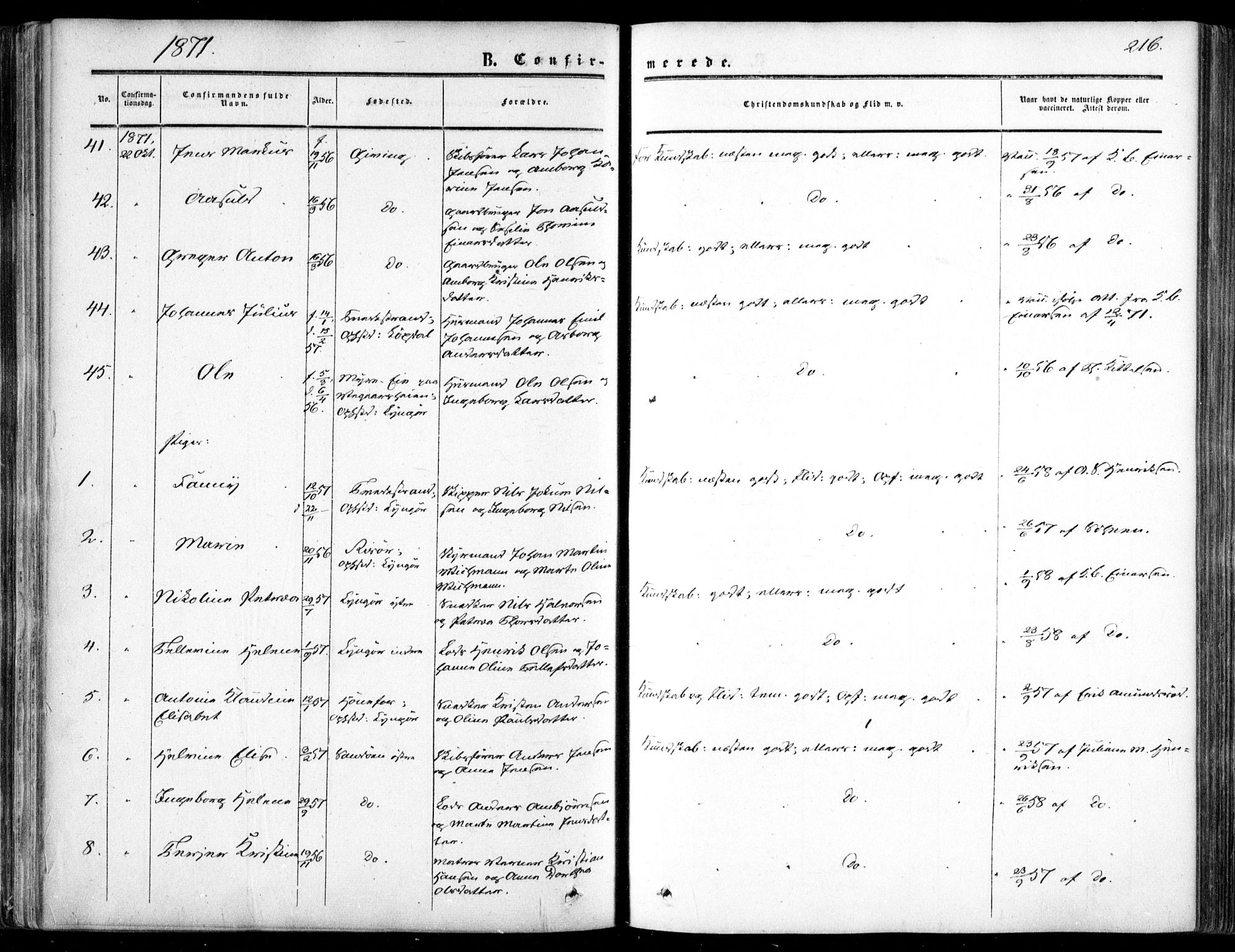 Dypvåg sokneprestkontor, AV/SAK-1111-0007/F/Fa/Faa/L0006: Parish register (official) no. A 6, 1855-1872, p. 216