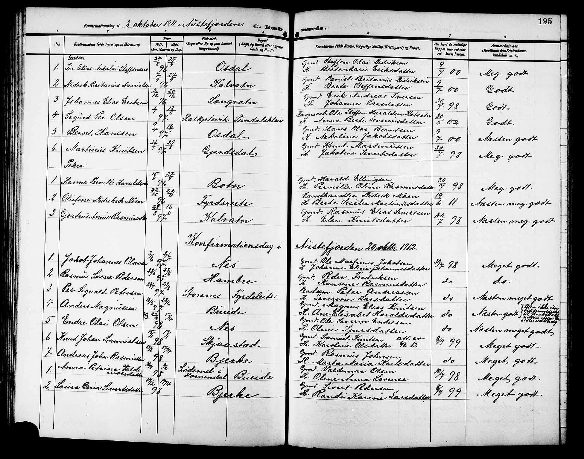 Ministerialprotokoller, klokkerbøker og fødselsregistre - Møre og Romsdal, SAT/A-1454/511/L0159: Parish register (copy) no. 511C05, 1902-1920, p. 195