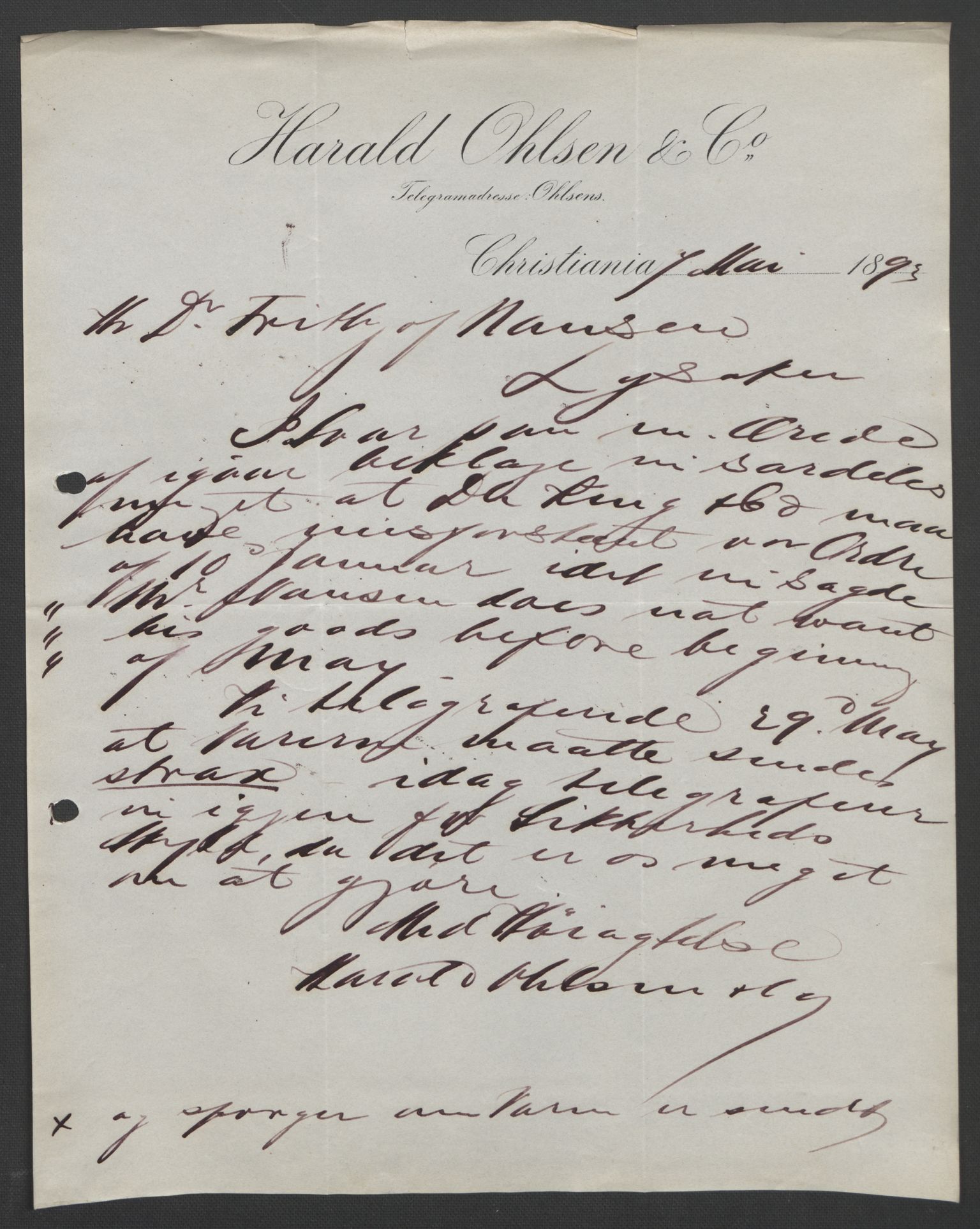 Arbeidskomitéen for Fridtjof Nansens polarekspedisjon, AV/RA-PA-0061/D/L0004: Innk. brev og telegrammer vedr. proviant og utrustning, 1892-1893, p. 756