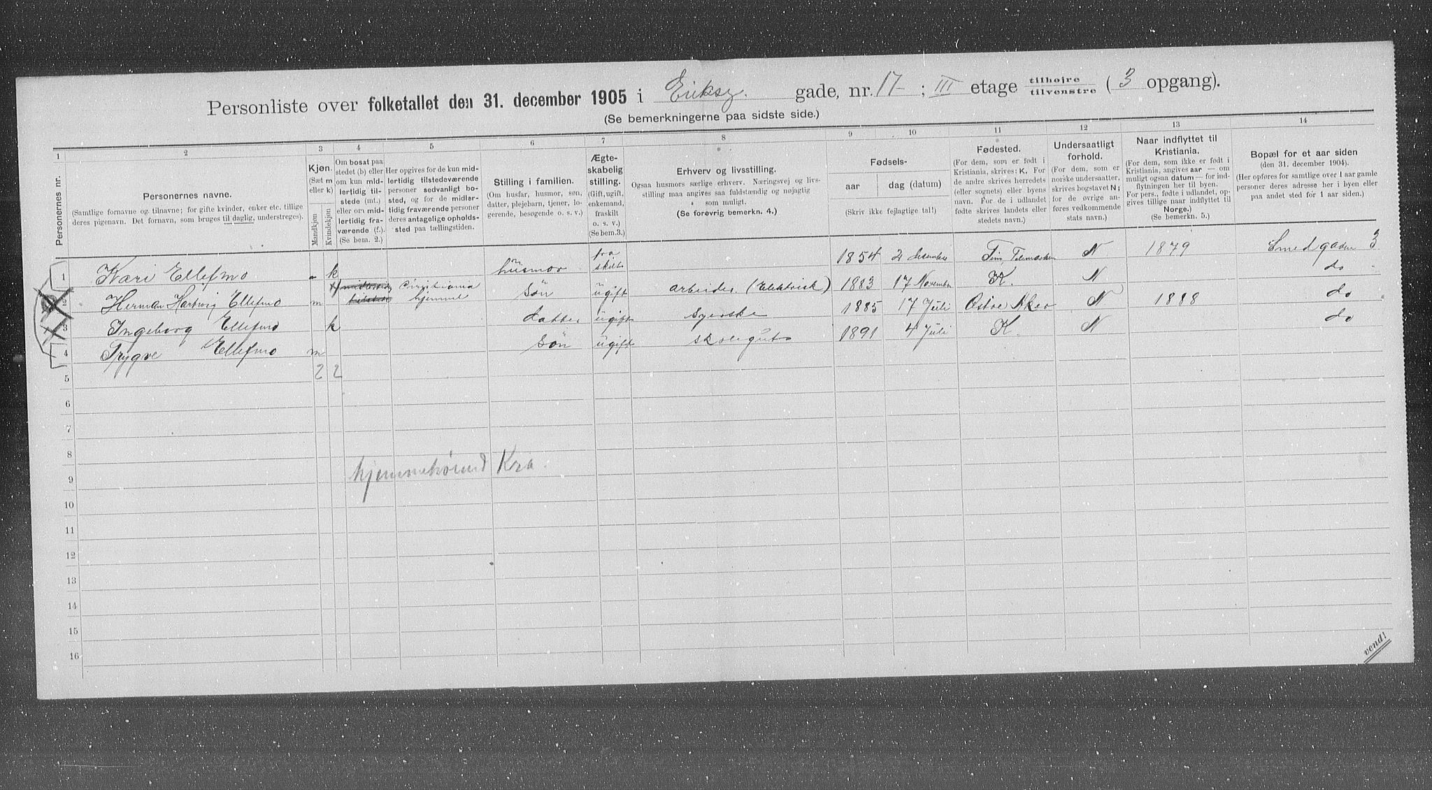 OBA, Municipal Census 1905 for Kristiania, 1905, p. 11378