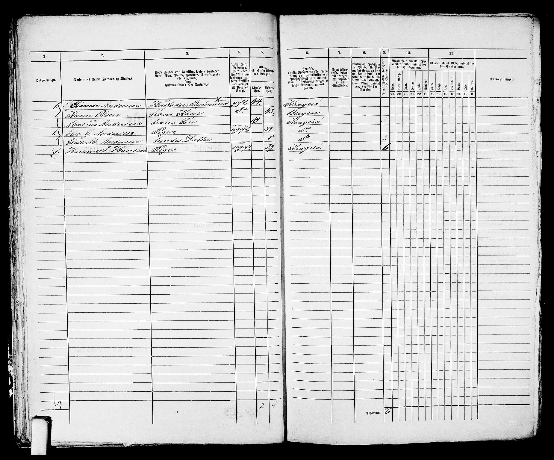 RA, 1865 census for Kragerø/Kragerø, 1865, p. 660