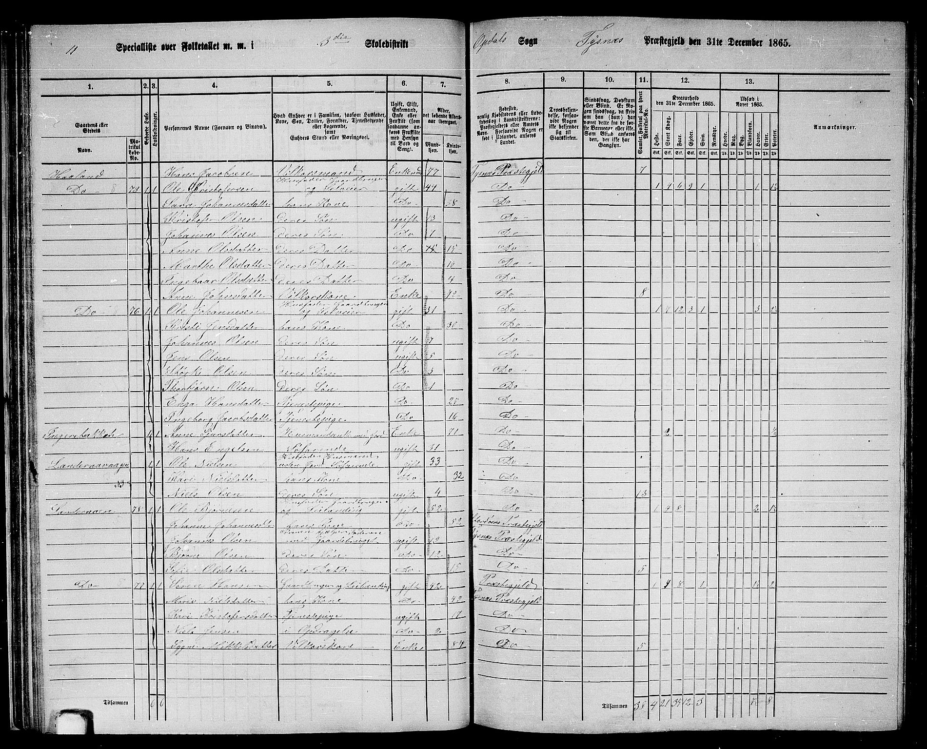 RA, 1865 census for Tysnes, 1865, p. 42