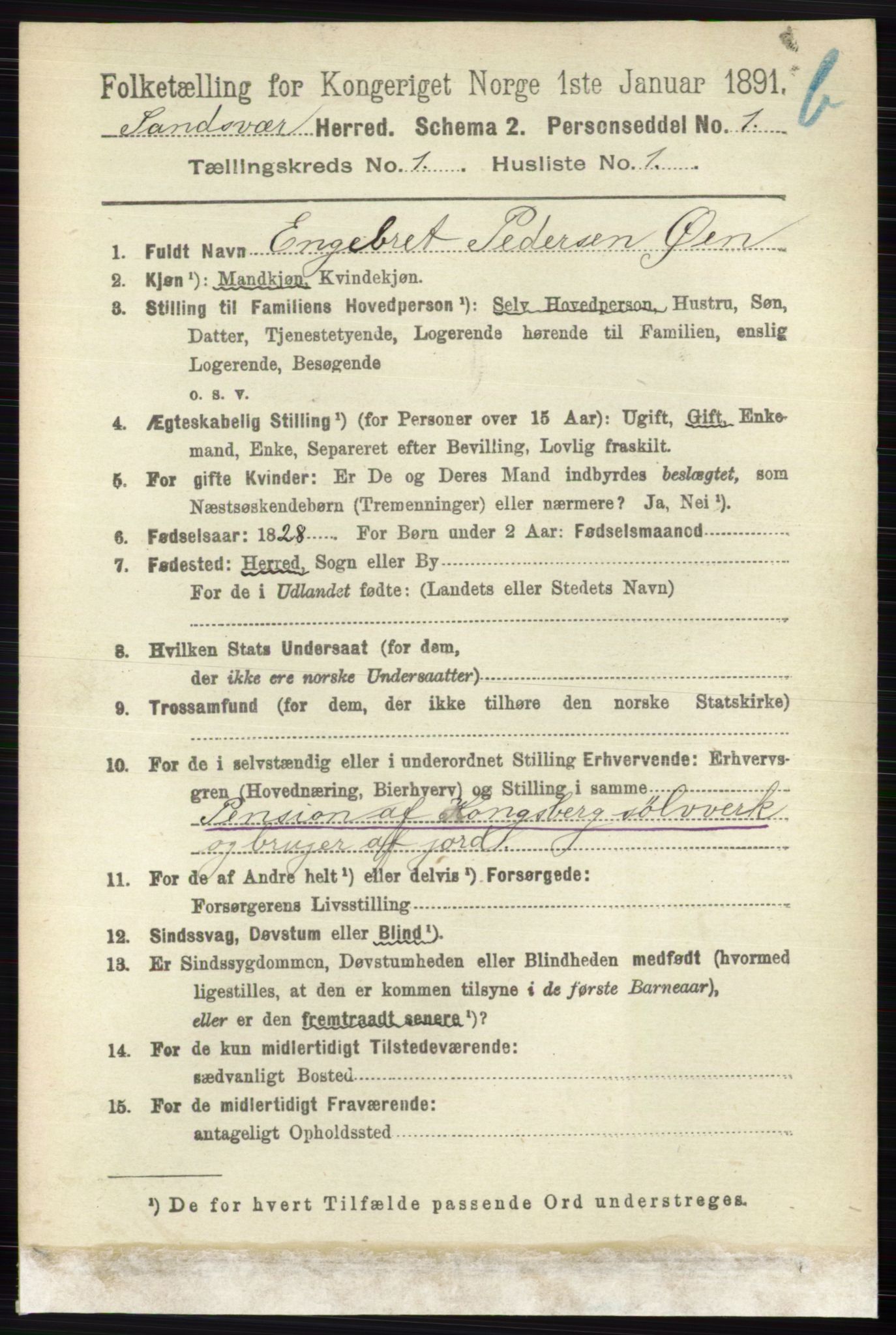 RA, 1891 census for 0629 Sandsvær, 1891, p. 5551