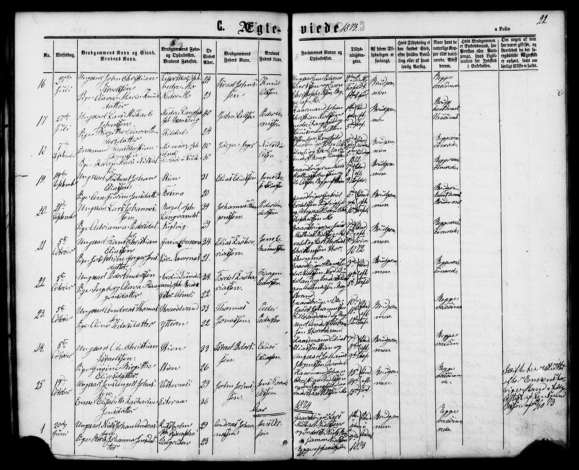 Ministerialprotokoller, klokkerbøker og fødselsregistre - Nordland, SAT/A-1459/827/L0395: Parish register (official) no. 827A07, 1864-1886, p. 22
