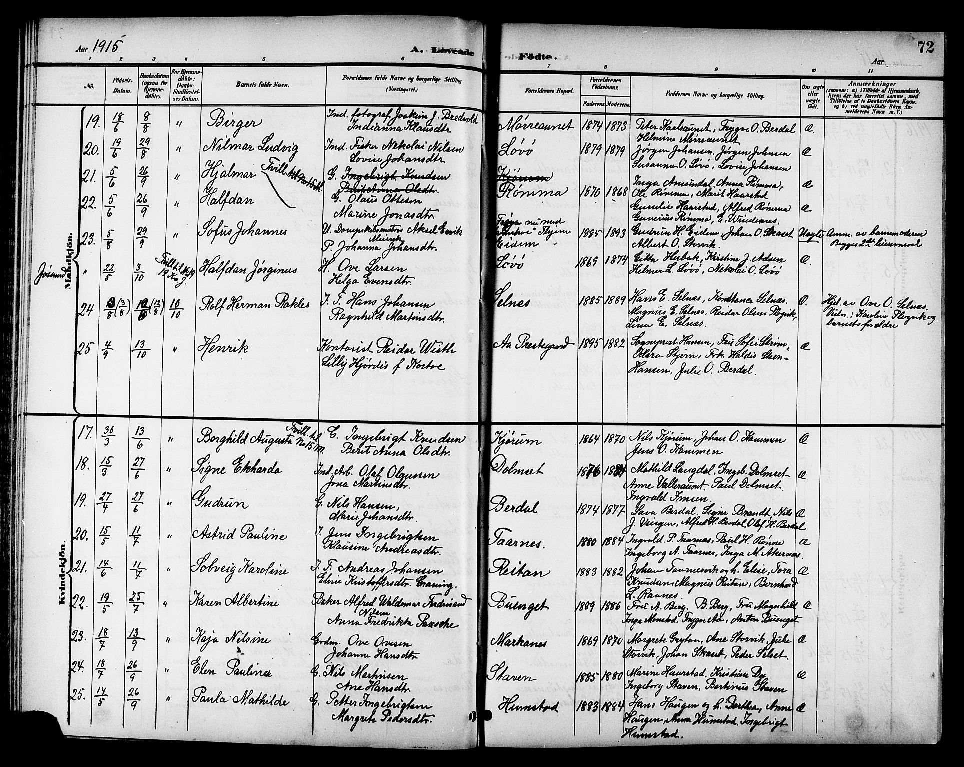 Ministerialprotokoller, klokkerbøker og fødselsregistre - Sør-Trøndelag, SAT/A-1456/655/L0688: Parish register (copy) no. 655C04, 1899-1922, p. 72