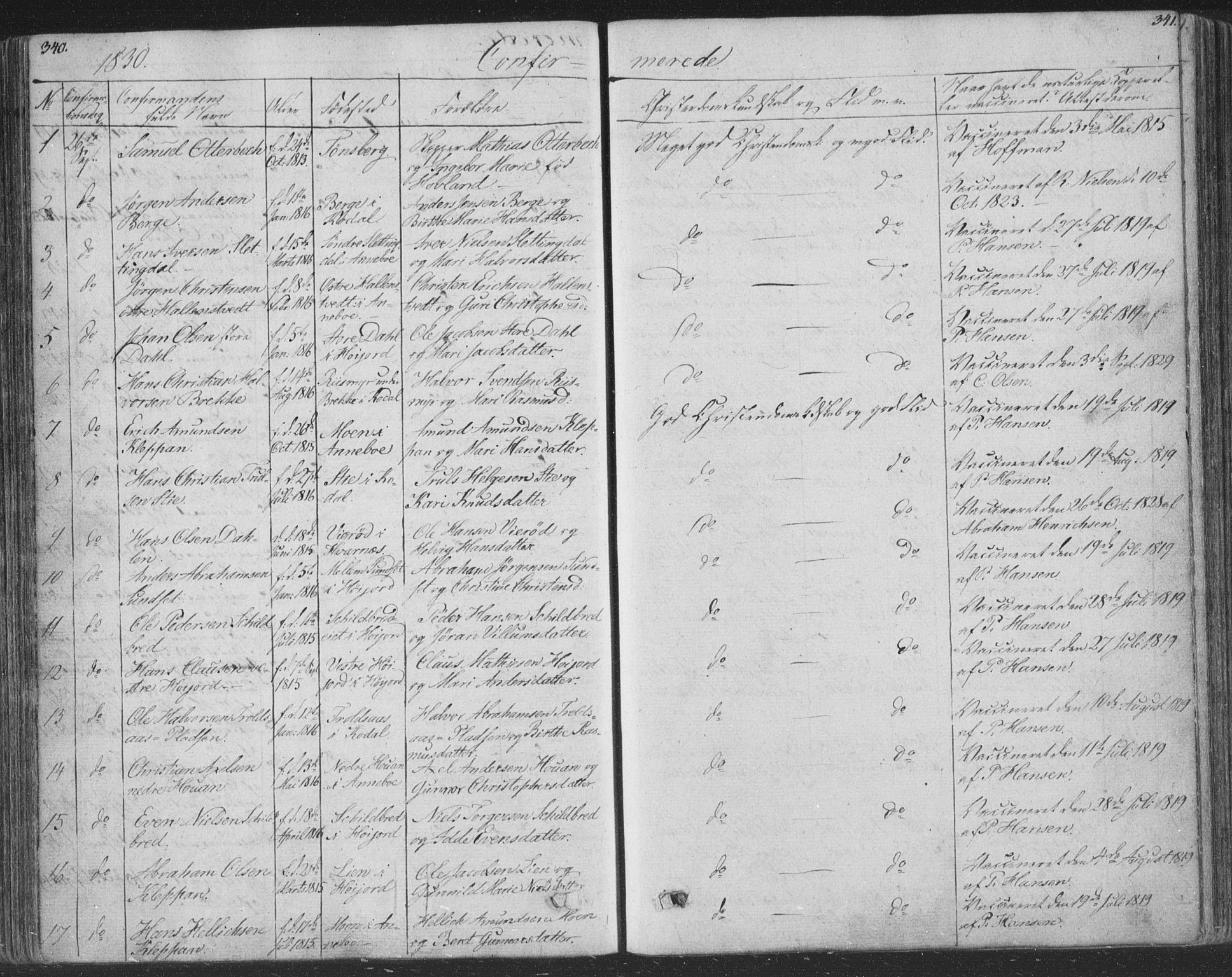 Andebu kirkebøker, AV/SAKO-A-336/F/Fa/L0004: Parish register (official) no. 4, 1829-1856, p. 340-341