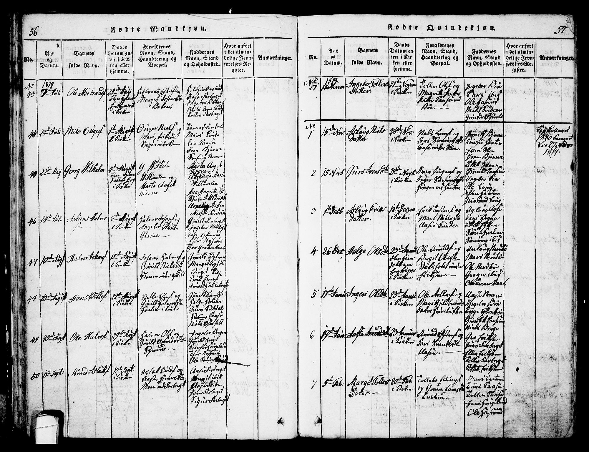 Bø kirkebøker, AV/SAKO-A-257/G/Ga/L0001: Parish register (copy) no. 1, 1815-1831, p. 56-57