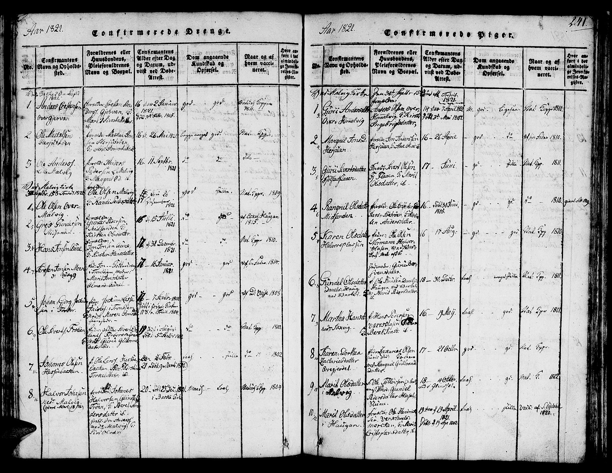 Ministerialprotokoller, klokkerbøker og fødselsregistre - Sør-Trøndelag, SAT/A-1456/616/L0420: Parish register (copy) no. 616C03, 1817-1835, p. 241