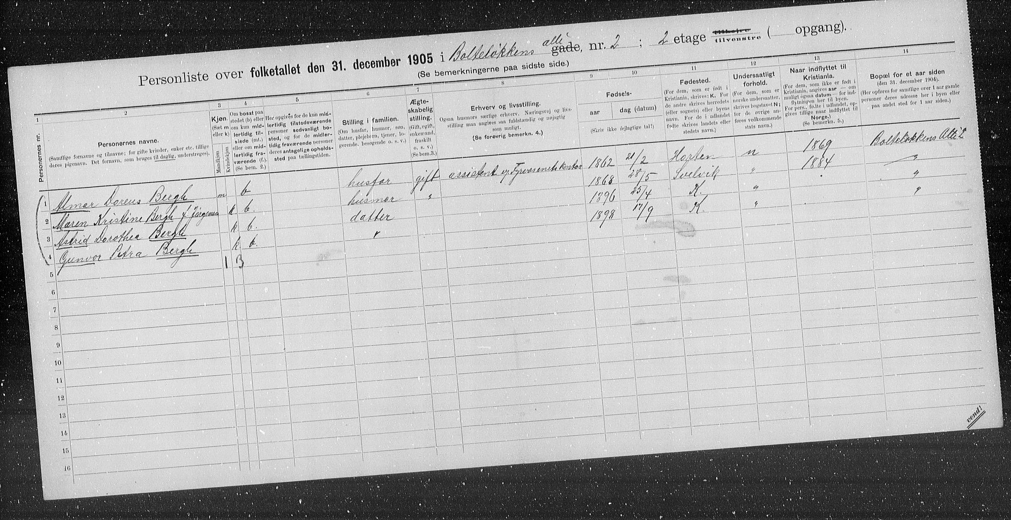 OBA, Municipal Census 1905 for Kristiania, 1905, p. 3887