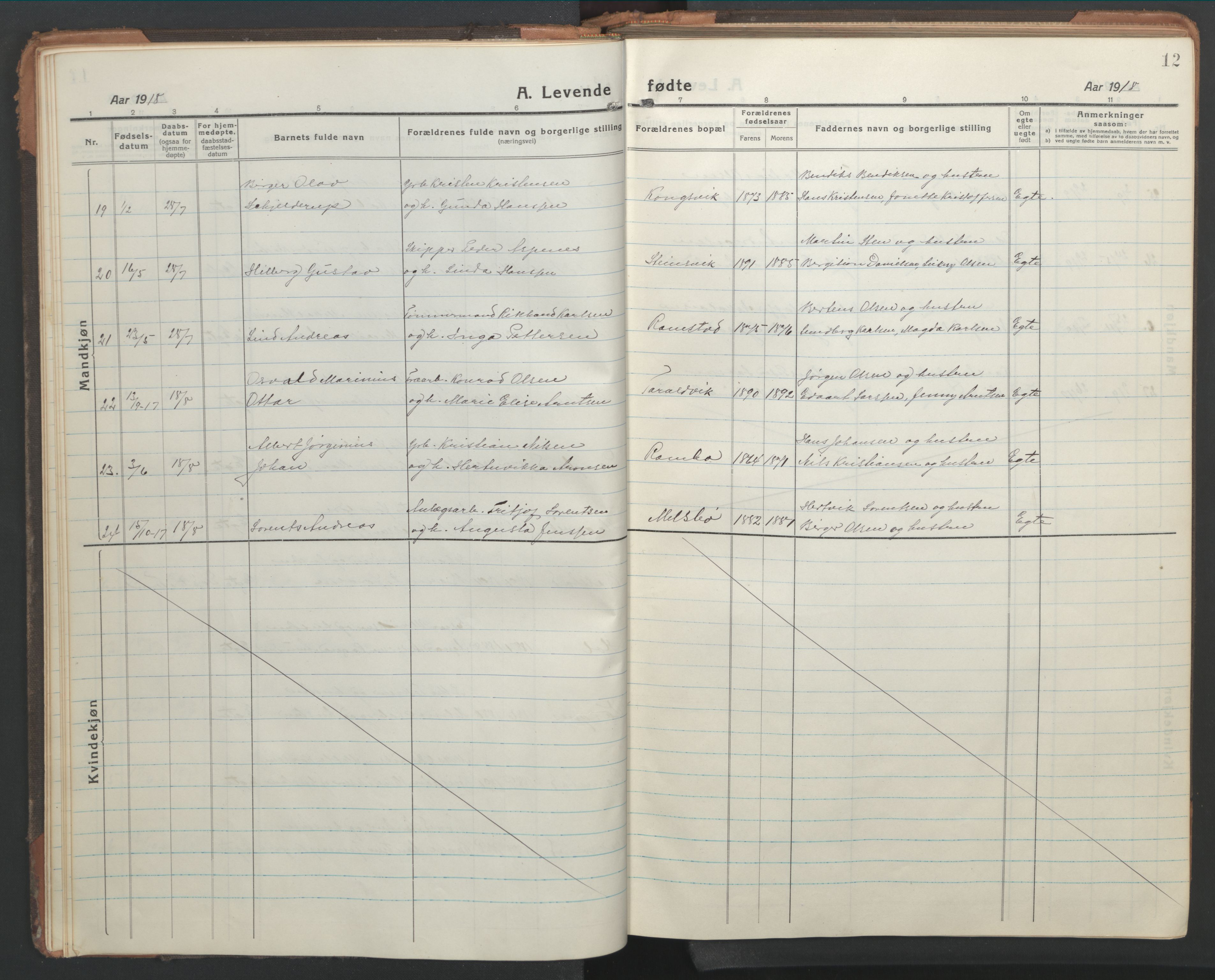 Ministerialprotokoller, klokkerbøker og fødselsregistre - Nordland, AV/SAT-A-1459/865/L0933: Parish register (copy) no. 865C05, 1917-1947, p. 12