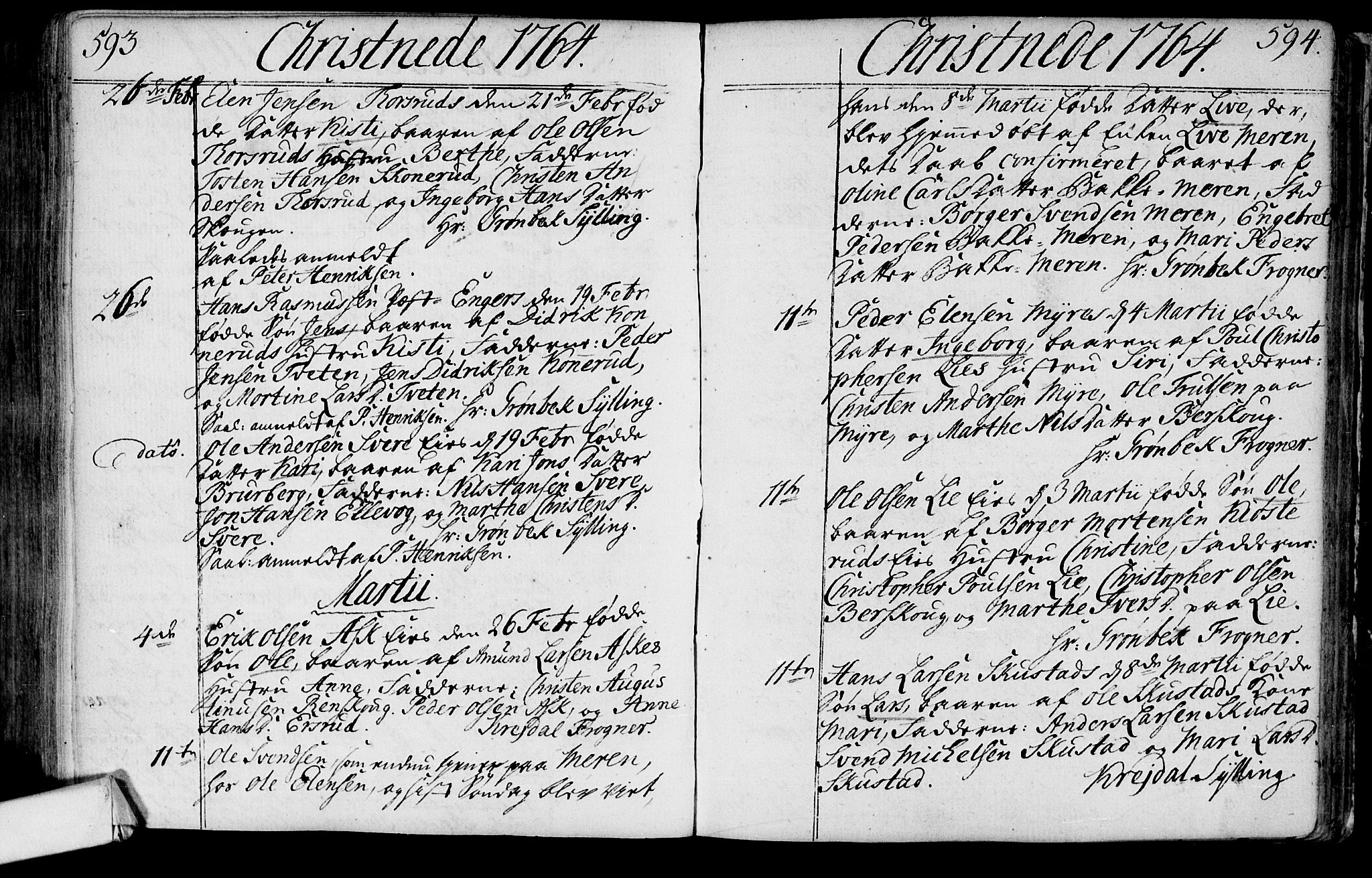 Lier kirkebøker, AV/SAKO-A-230/F/Fa/L0004: Parish register (official) no. I 4, 1749-1764, p. 593-594
