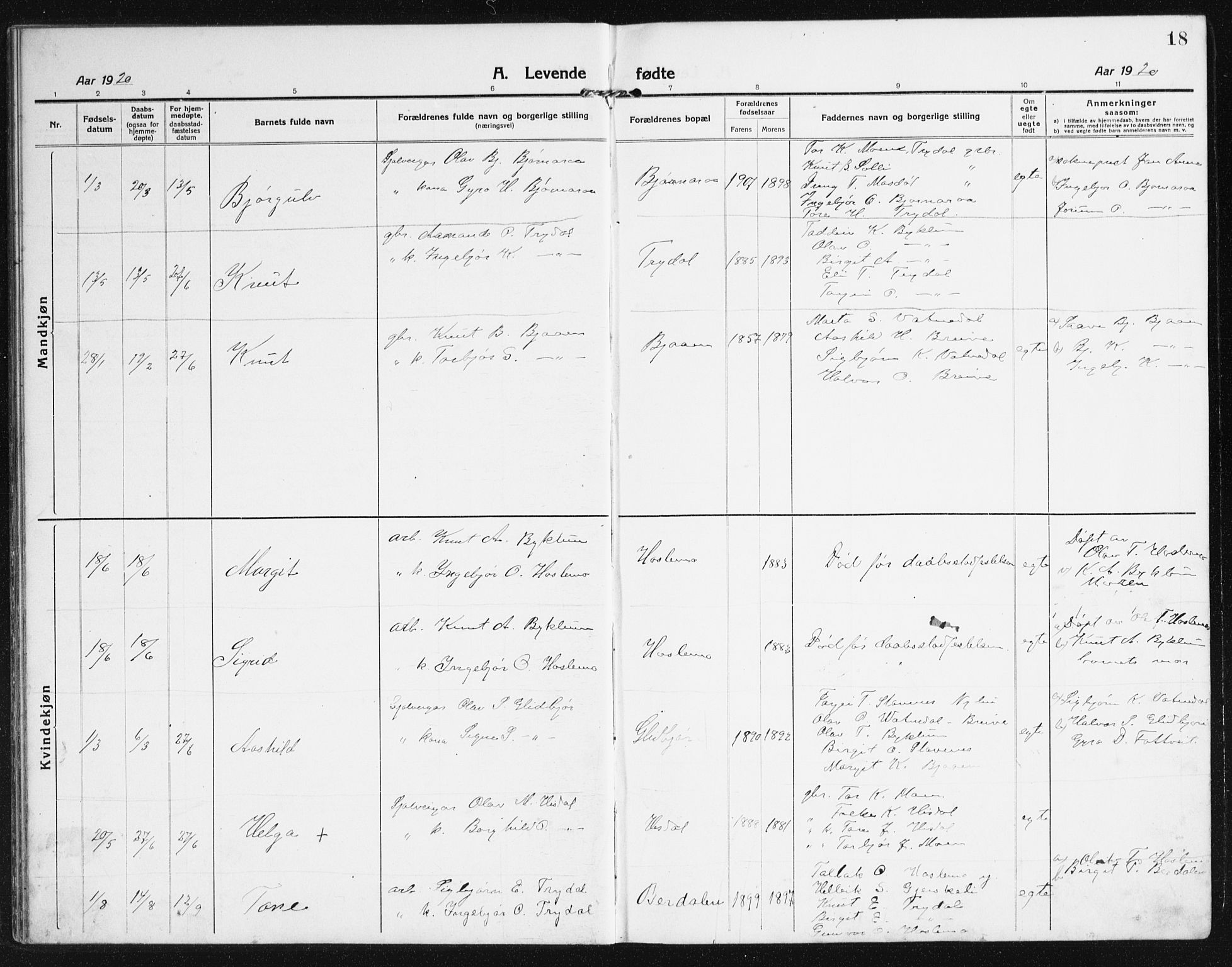 Valle sokneprestkontor, AV/SAK-1111-0044/F/Fb/Fba/L0004: Parish register (copy) no. B 4, 1917-1944, p. 18