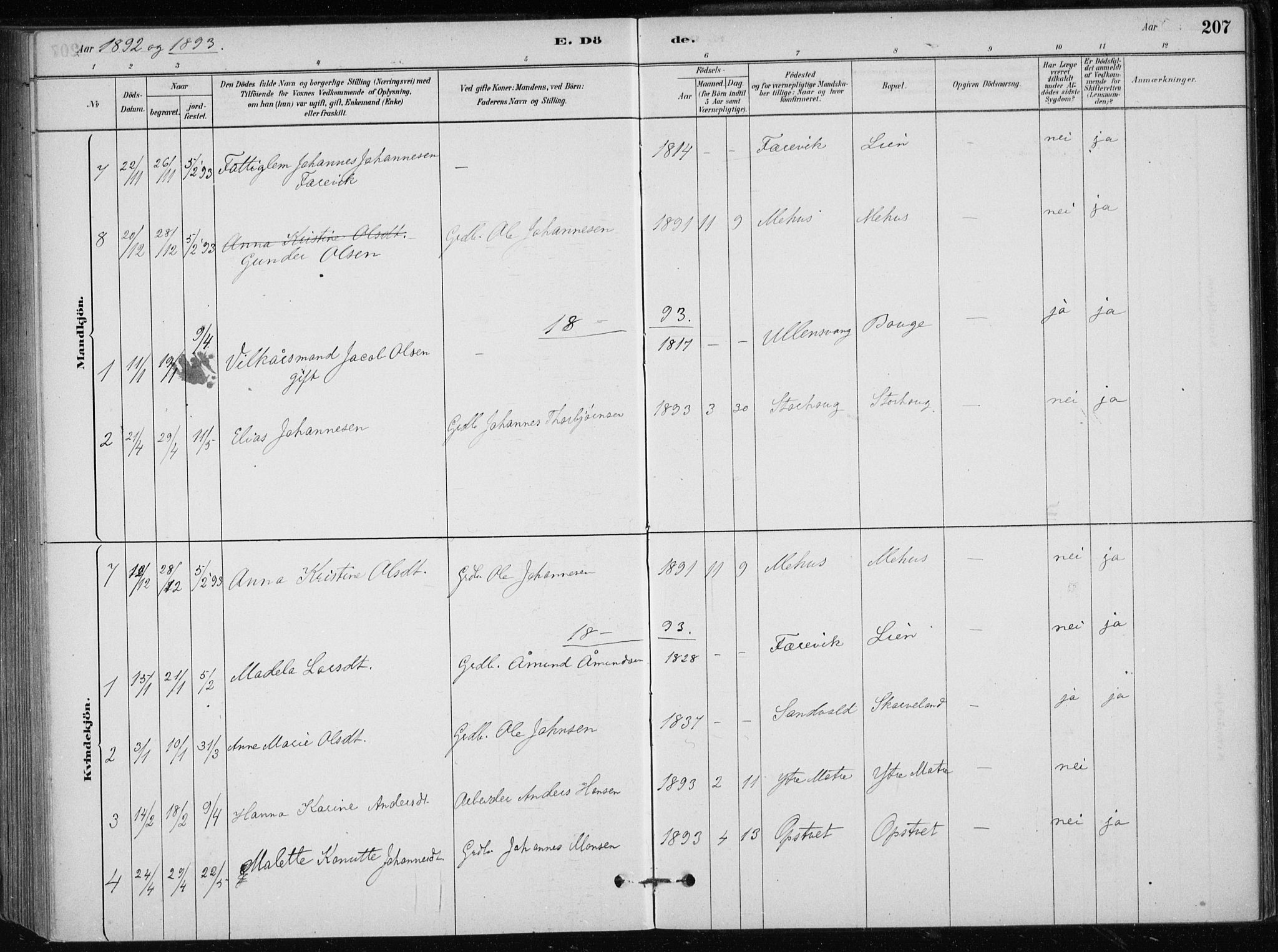 Skånevik sokneprestembete, SAB/A-77801/H/Haa: Parish register (official) no. C  1, 1879-1917, p. 207