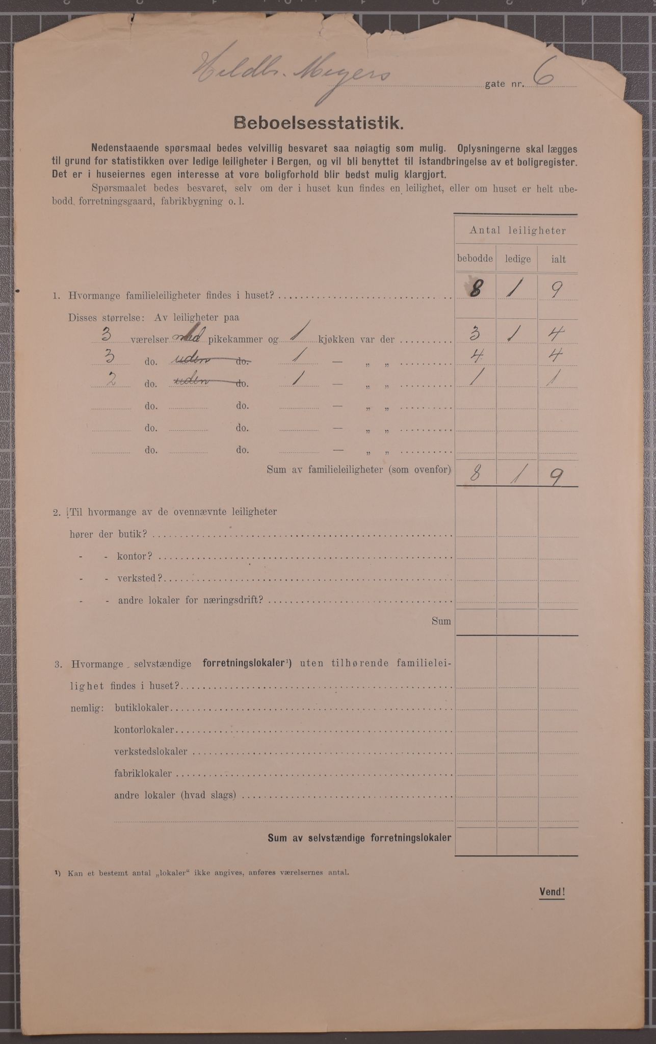 SAB, Municipal Census 1912 for Bergen, 1912, p. 3071