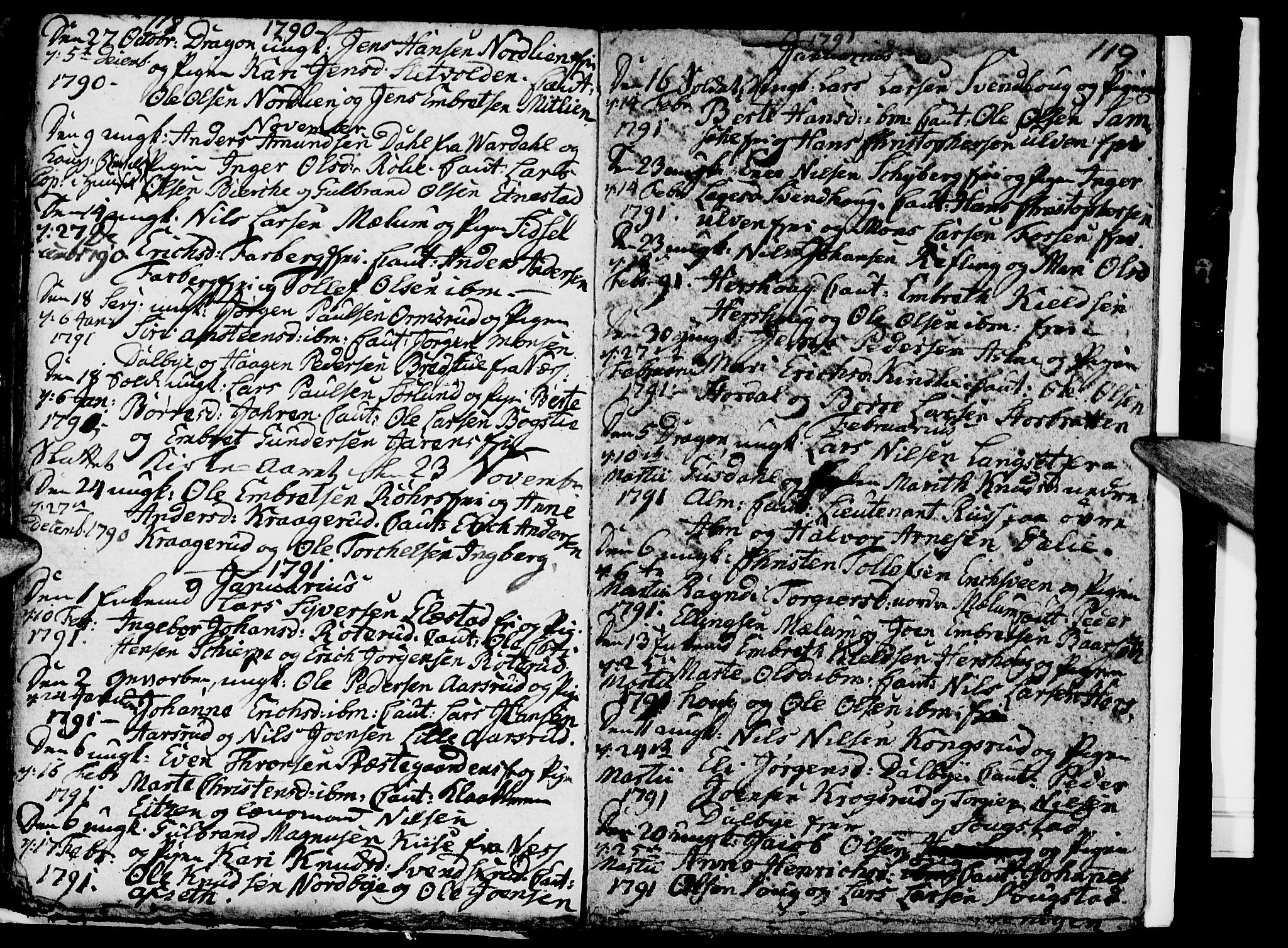Ringsaker prestekontor, SAH/PREST-014/I/Ia/L0005/0005: Parish register draft no. 1E, 1790-1792, p. 118-119