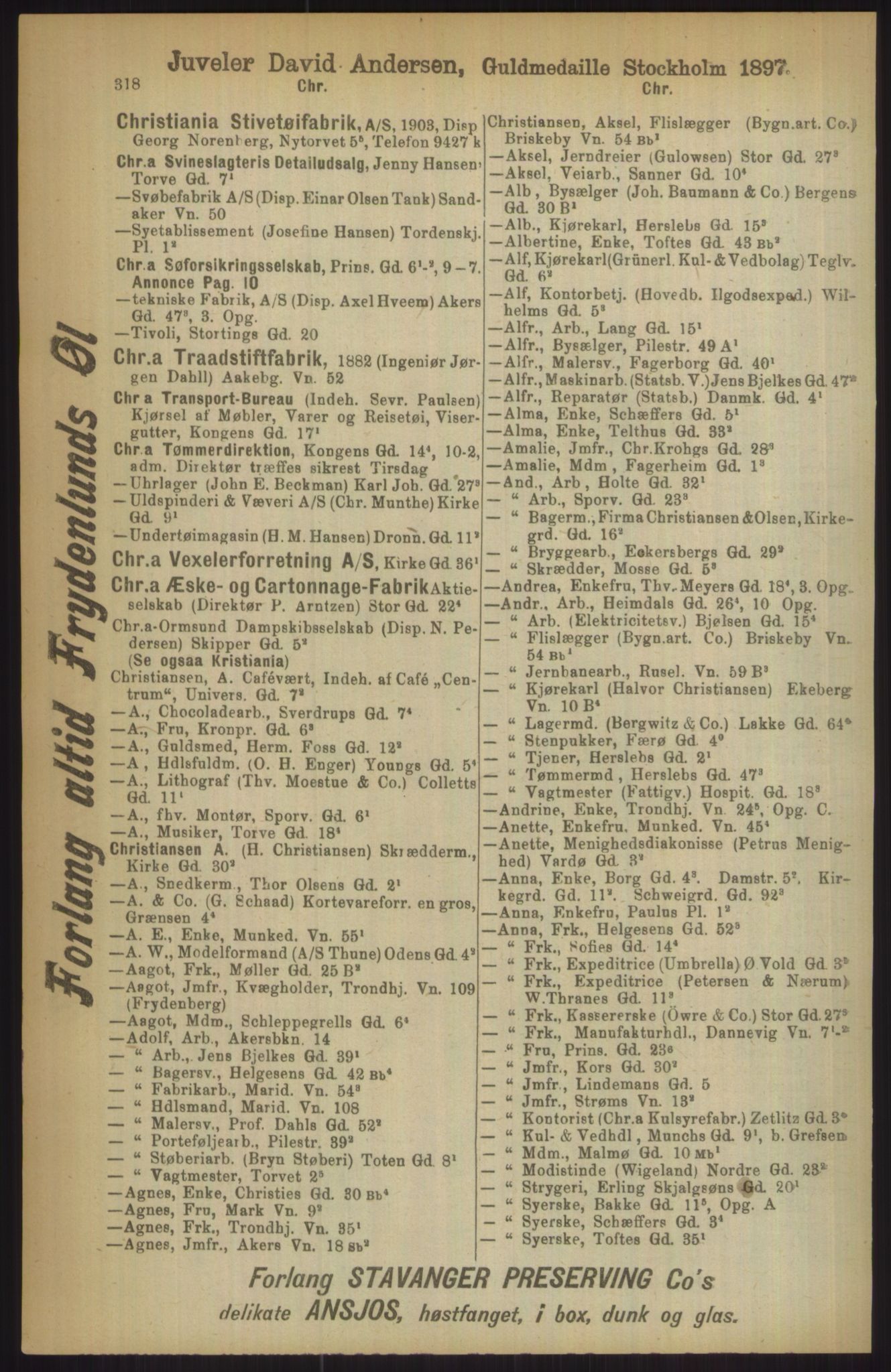 Kristiania/Oslo adressebok, PUBL/-, 1911, p. 318