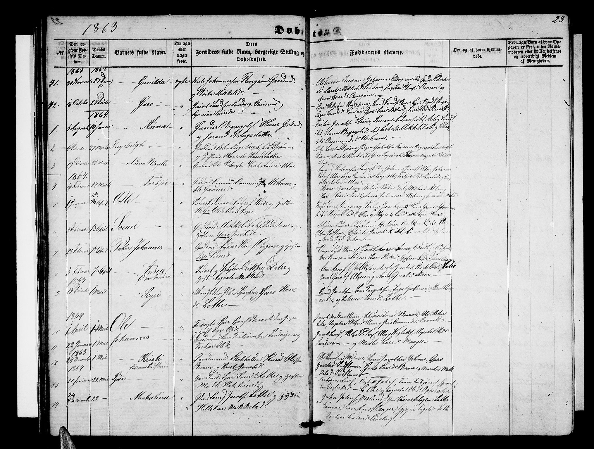 Ullensvang sokneprestembete, SAB/A-78701/H/Hab: Parish register (copy) no. E 6, 1857-1886, p. 23