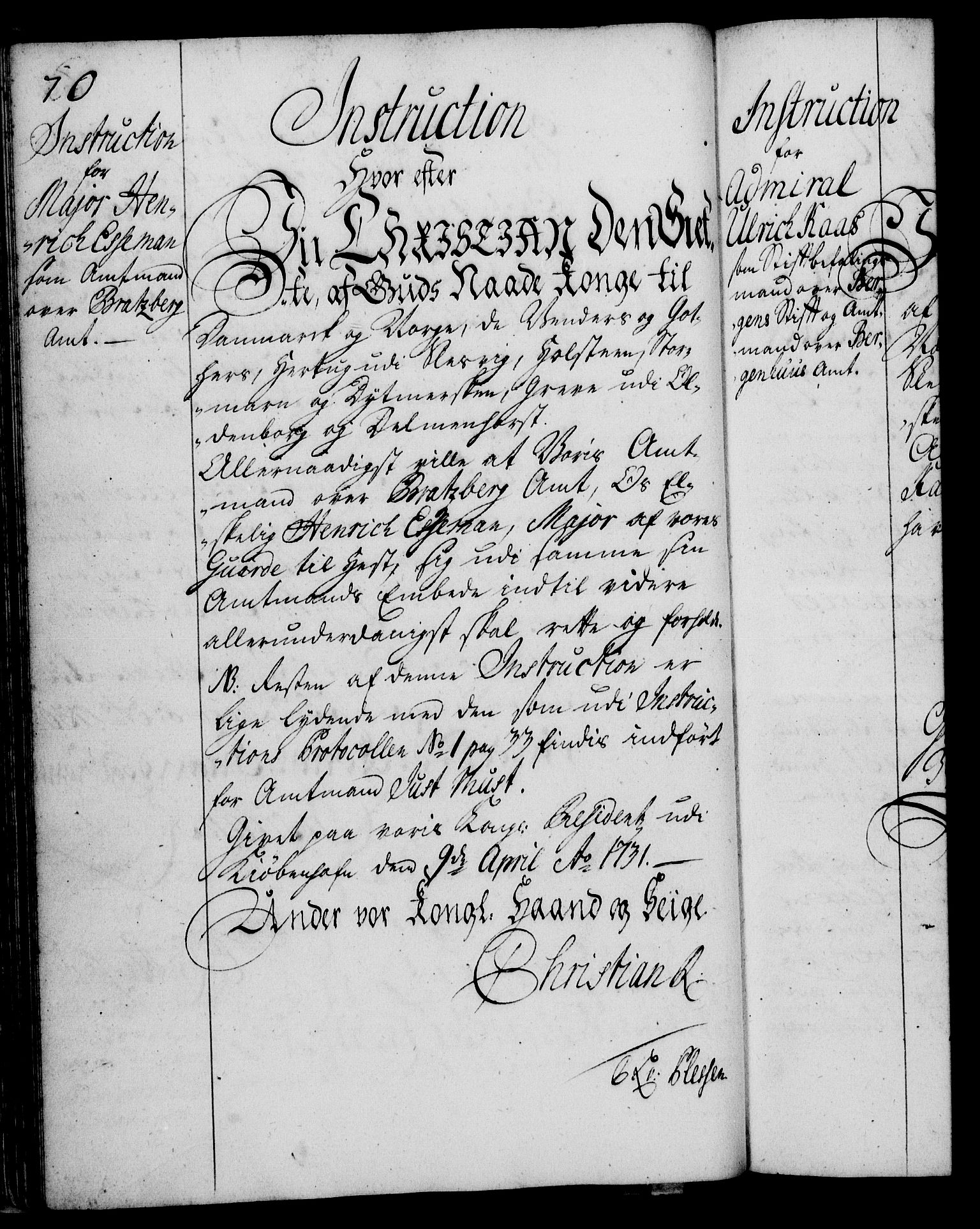 Rentekammeret, Kammerkanselliet, RA/EA-3111/G/Gg/Ggi/L0002: Norsk instruksjonsprotokoll med register (merket RK 53.35), 1729-1751, p. 70