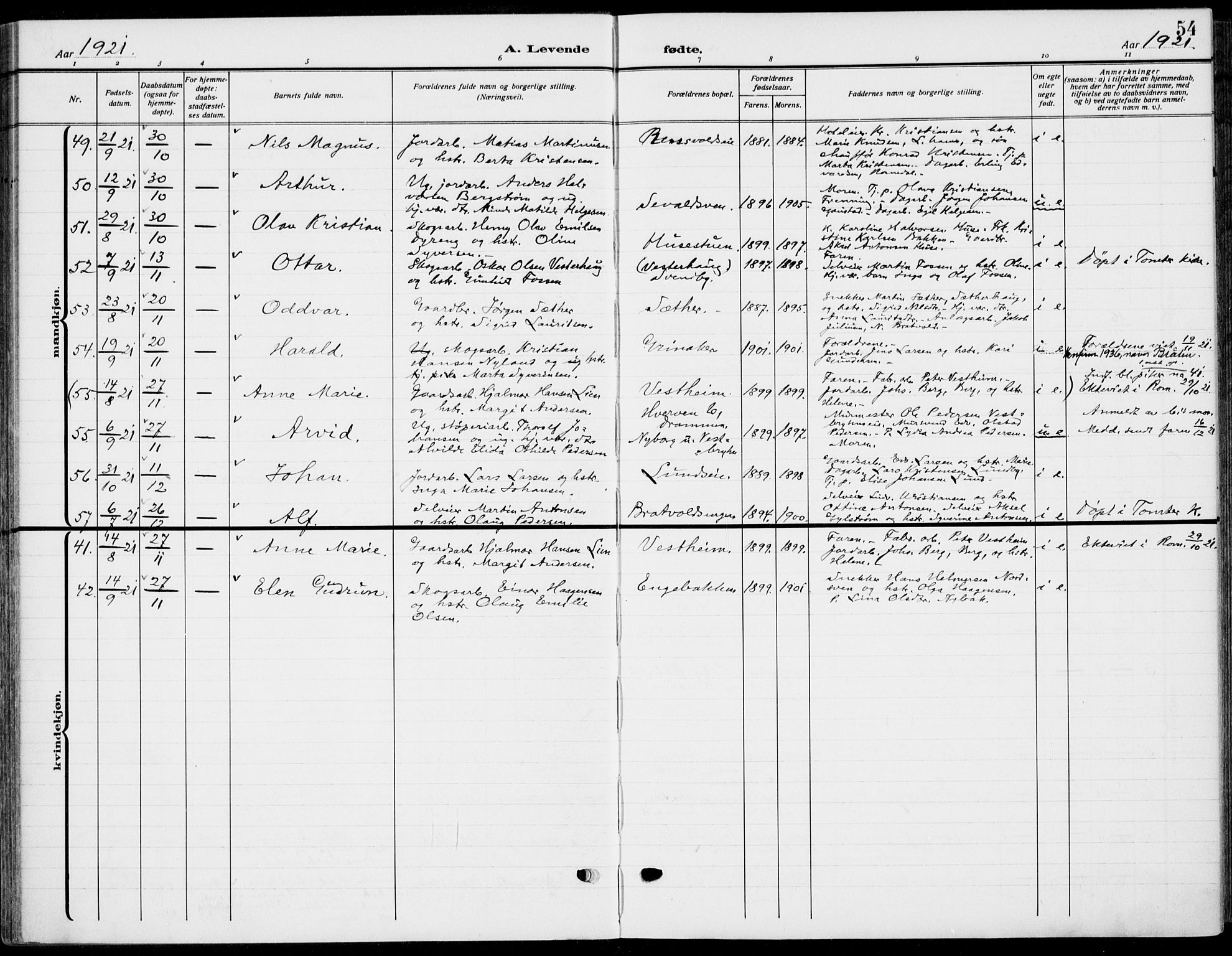 Romedal prestekontor, AV/SAH-PREST-004/K/L0012: Parish register (official) no. 12, 1913-1935, p. 54