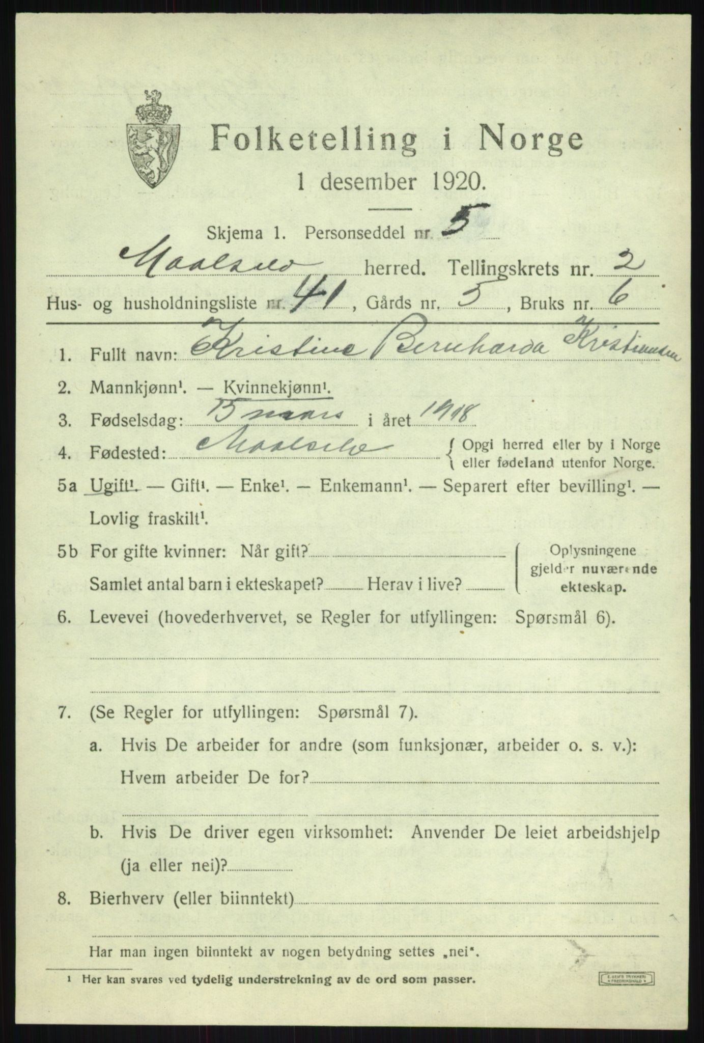 SATØ, 1920 census for Målselv, 1920, p. 2249