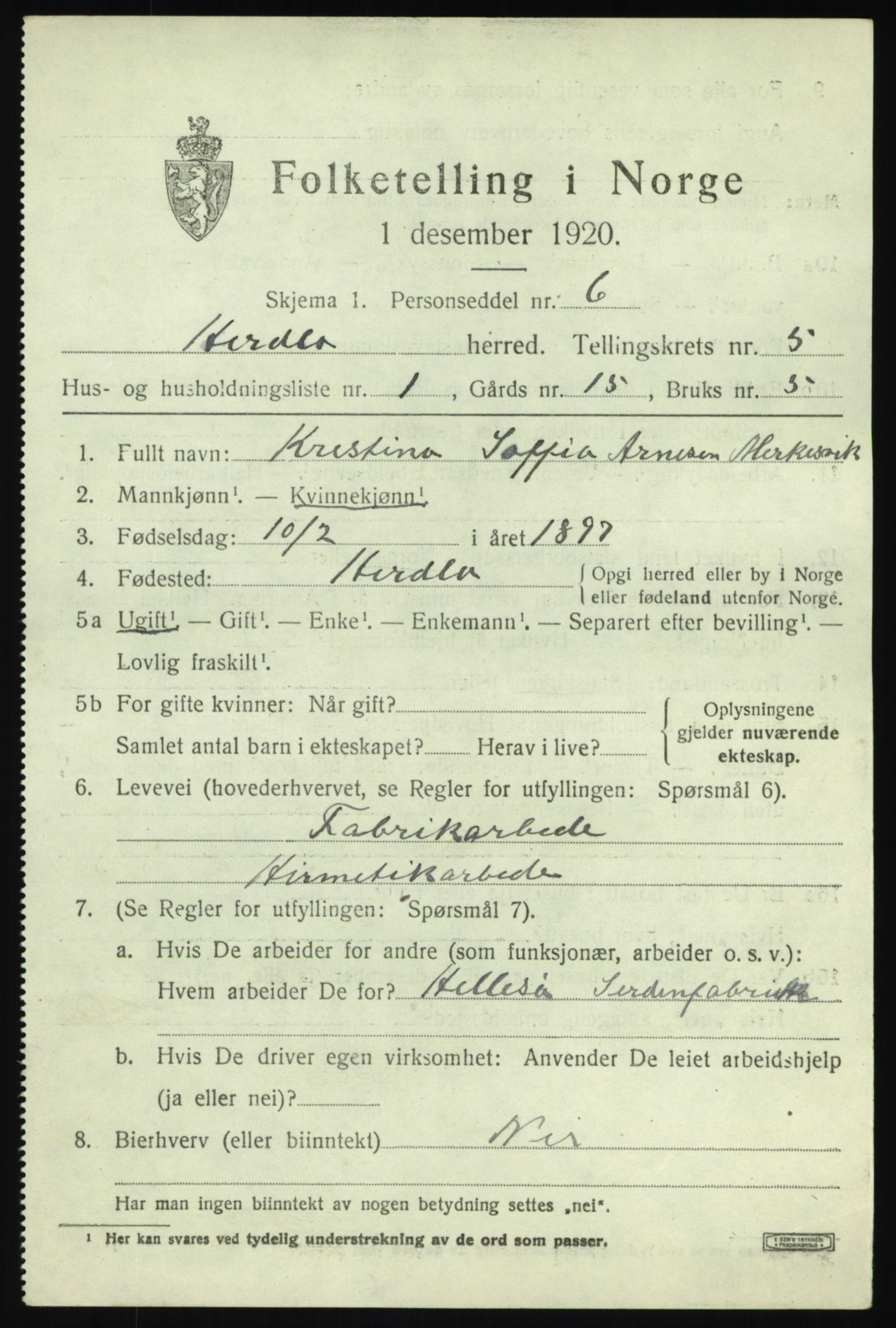 SAB, 1920 census for Herdla, 1920, p. 3823