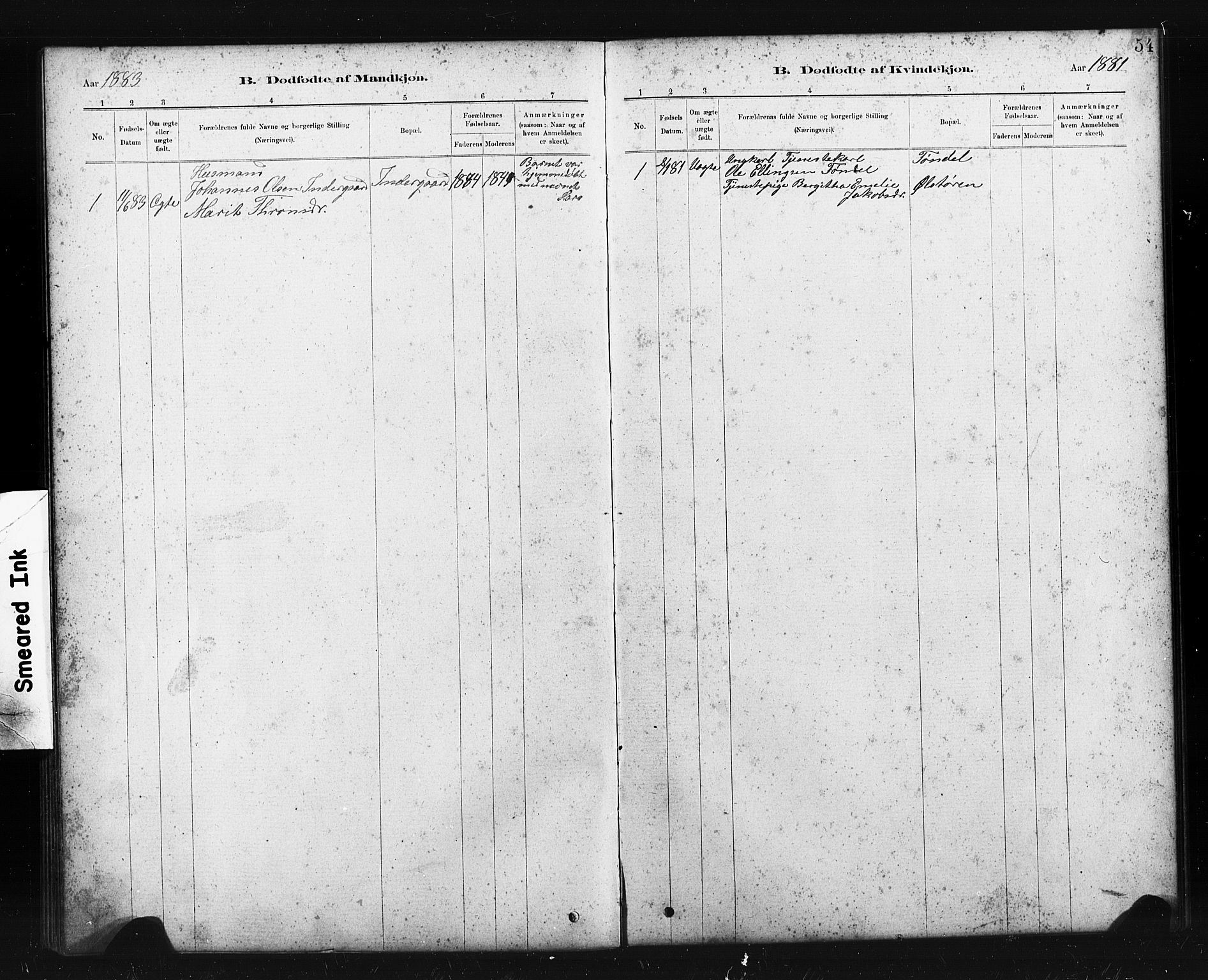 Ministerialprotokoller, klokkerbøker og fødselsregistre - Sør-Trøndelag, SAT/A-1456/663/L0761: Parish register (copy) no. 663C01, 1880-1893, p. 54