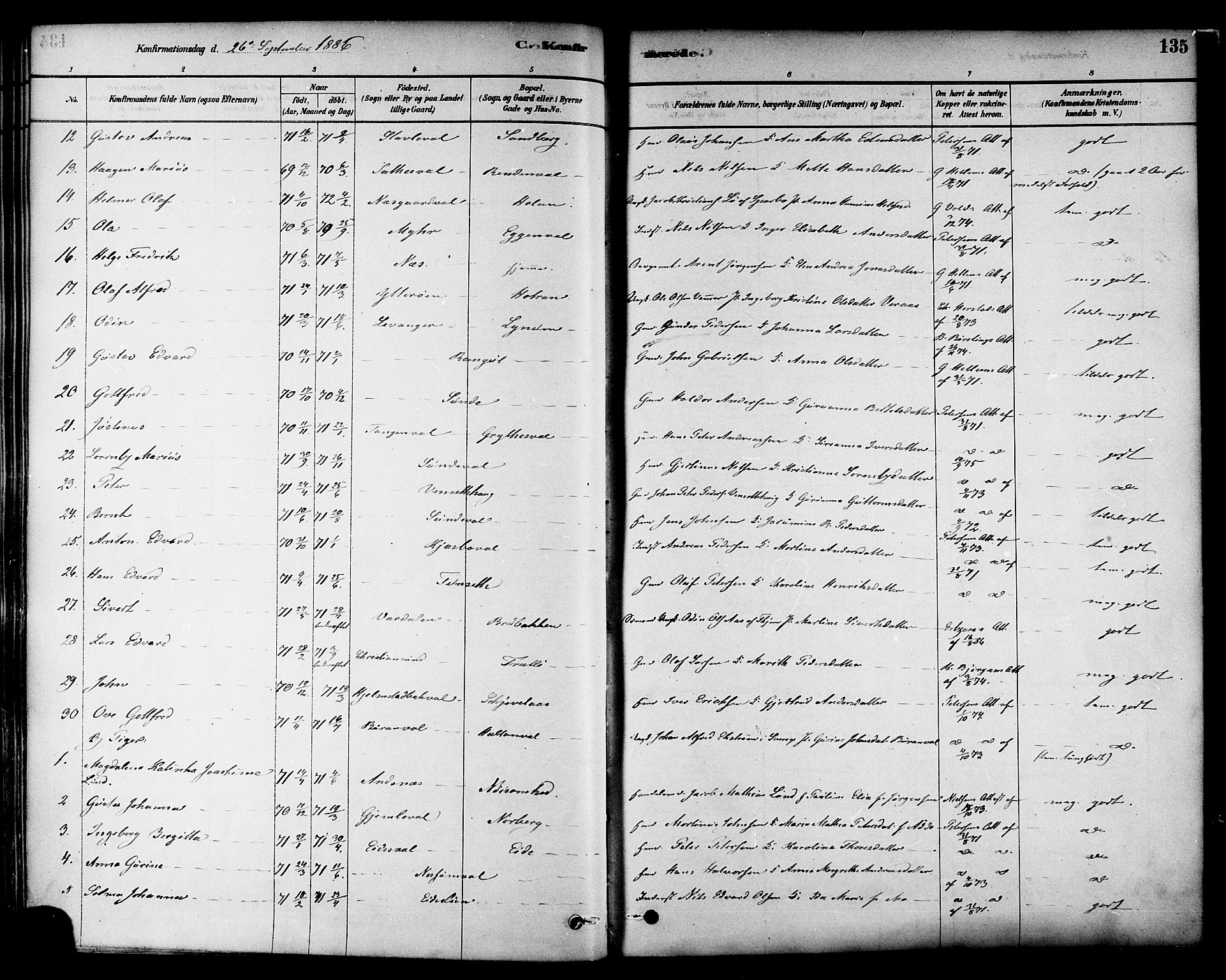 Ministerialprotokoller, klokkerbøker og fødselsregistre - Nord-Trøndelag, AV/SAT-A-1458/717/L0159: Parish register (official) no. 717A09, 1878-1898, p. 135