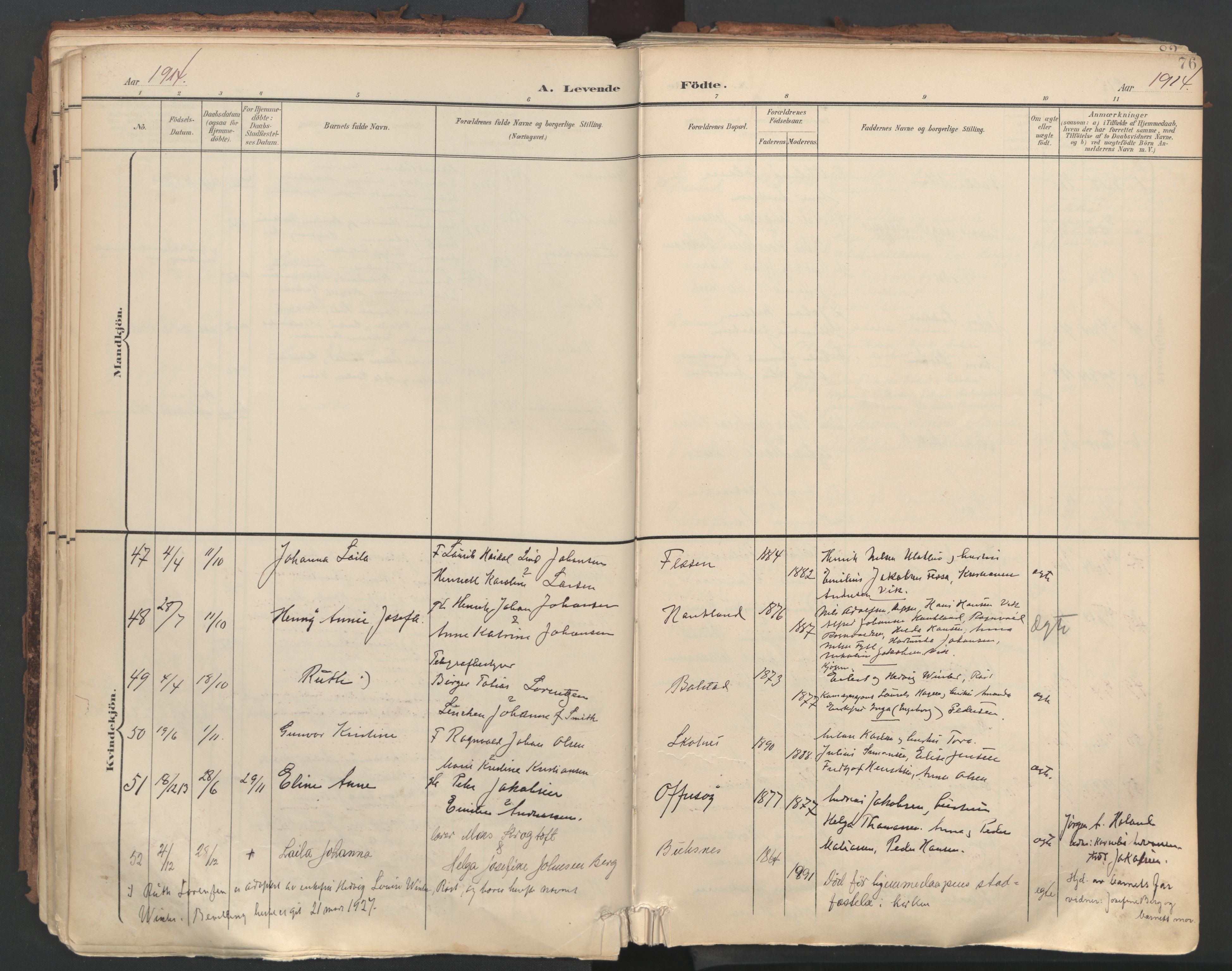 Ministerialprotokoller, klokkerbøker og fødselsregistre - Nordland, AV/SAT-A-1459/881/L1154: Parish register (official) no. 881A07, 1907-1918, p. 76